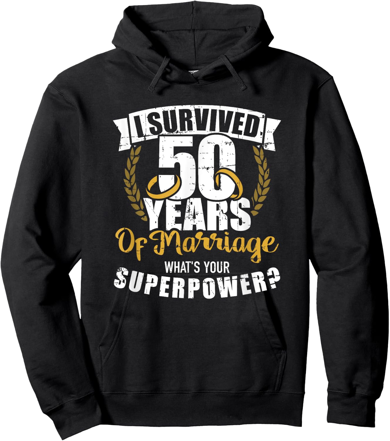 50 Years of Marriage Superpower Golden Wedding Anniversary Hoodie - Hoodie | Black