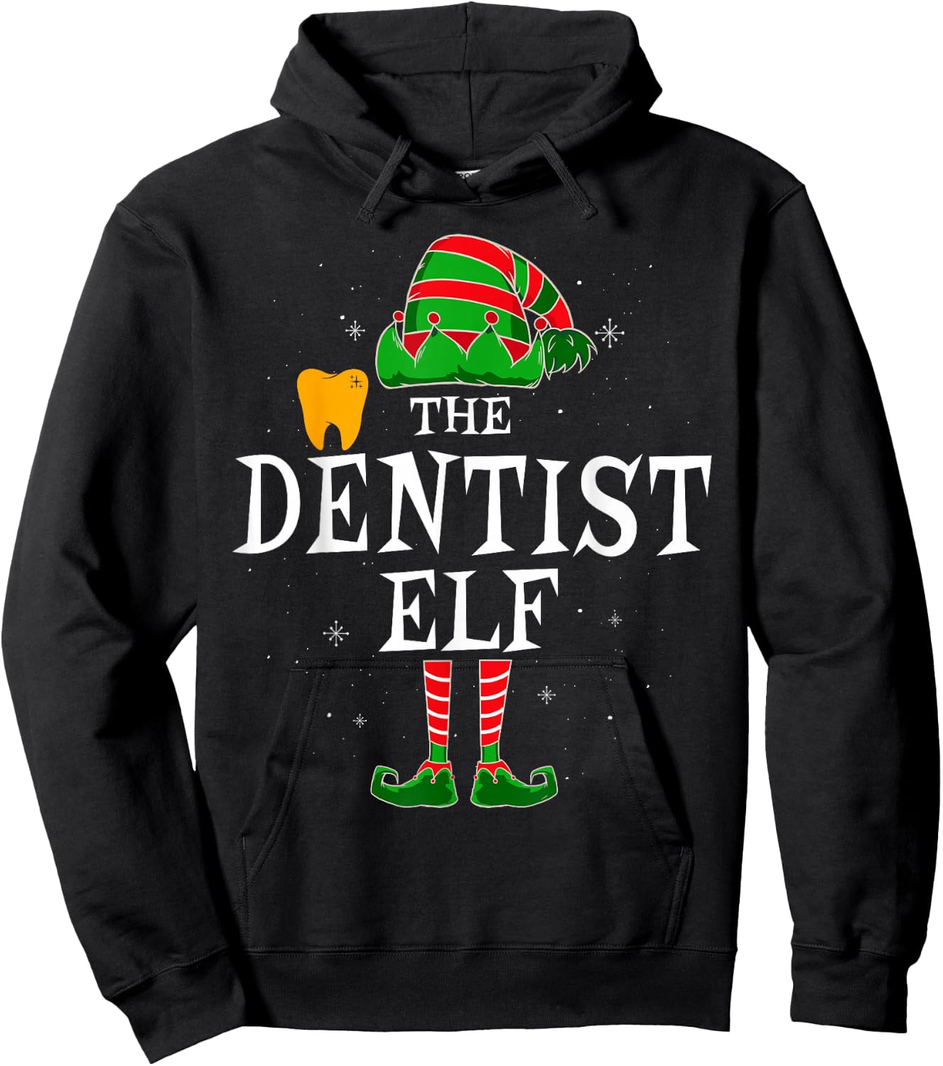 The Dentist Elf Group Matching Family Christmas Funny Tooth Hoodie - Hoodie | Black