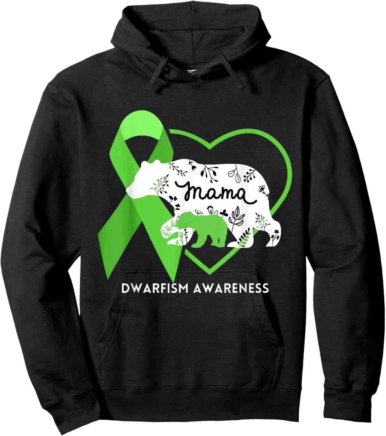 Mama Bear Green Ribbon Dwarfism Awareness Hoodie - Hoodie | Black