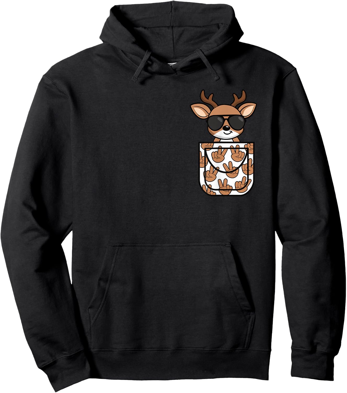 Funny Deer Pocket Men Women Kids Hoodie - Hoodie | Black