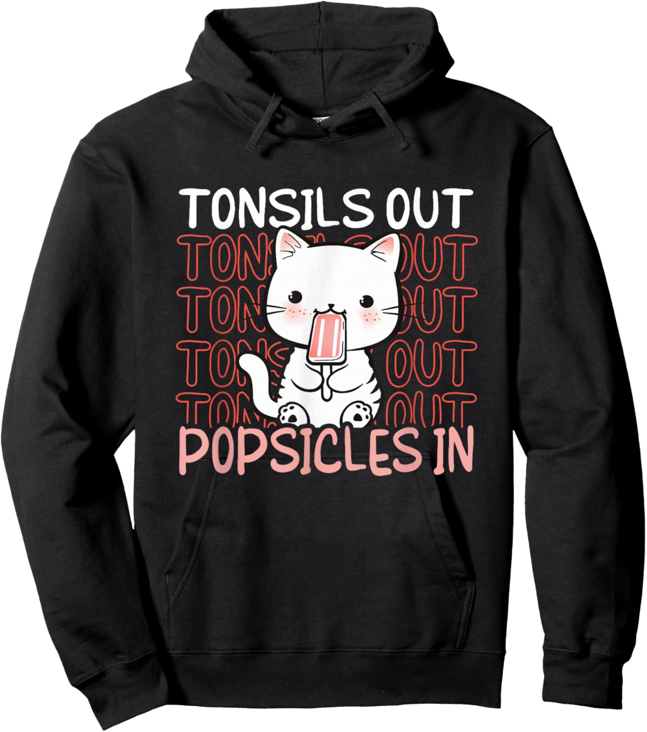 Kid's Tonsillectomy - Kitten Cat Tonsils Out Popsicles In Hoodie - Hoodie | Black