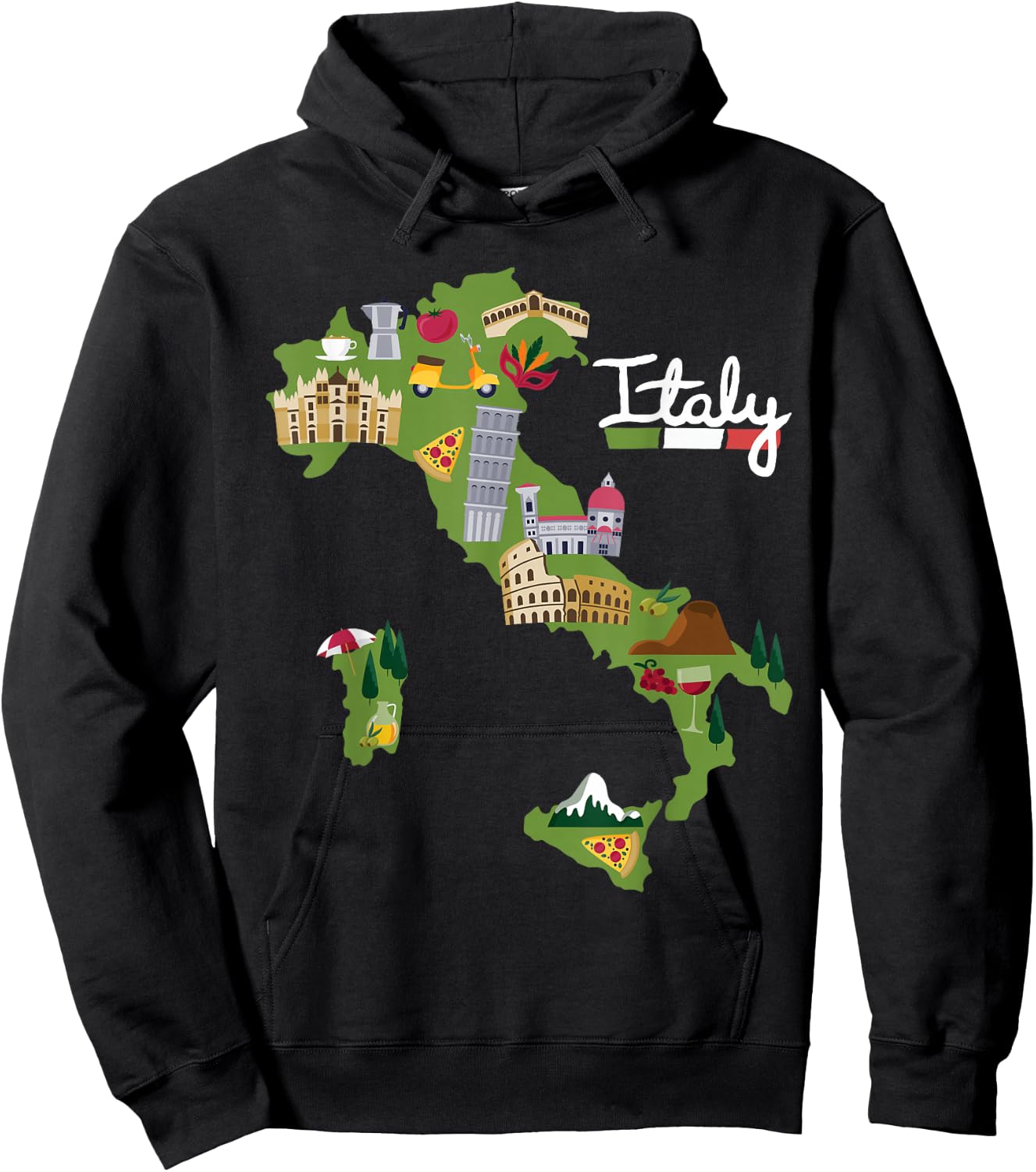 Italy Travel Map Flag Italia Pride Souvenir Vacation Hoodie - Hoodie | Black