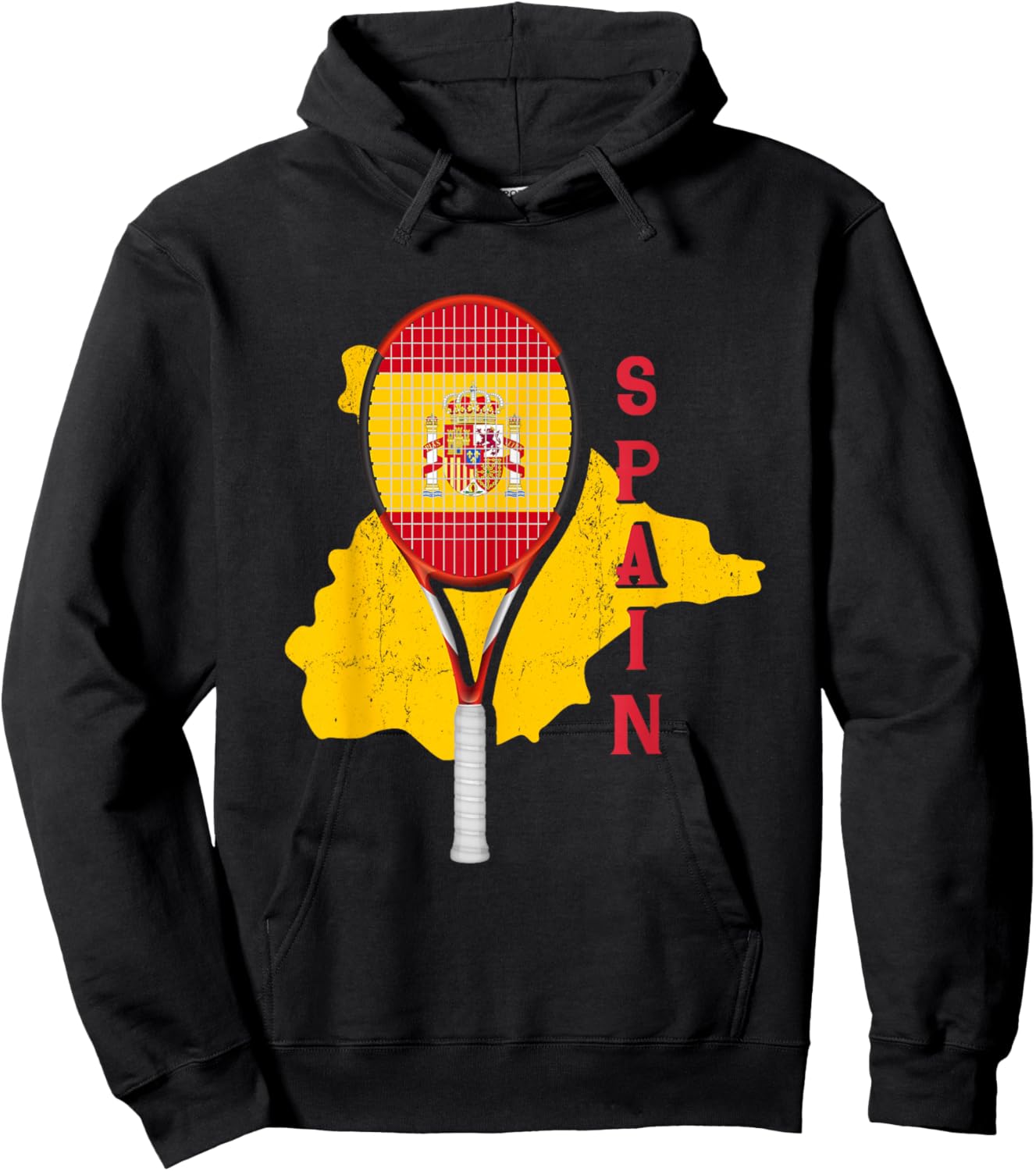 Spain Flag Tennis | Court Racket Ball | Tennis Player Hoodie - Hoodie | Black