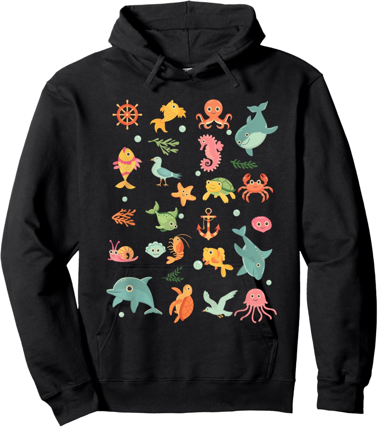 Cute Ocean Creatures Clownfish Sea Animals Kids Children Hoodie - Hoodie | Black