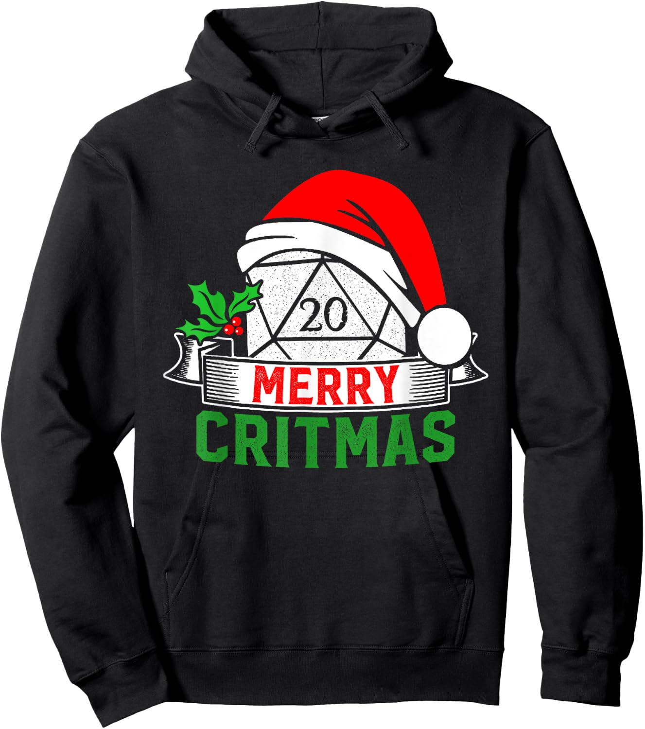 Merry Critmas Tabletop D20 RPG Gamer - Funny Christmas Hoodie - Hoodie | Black