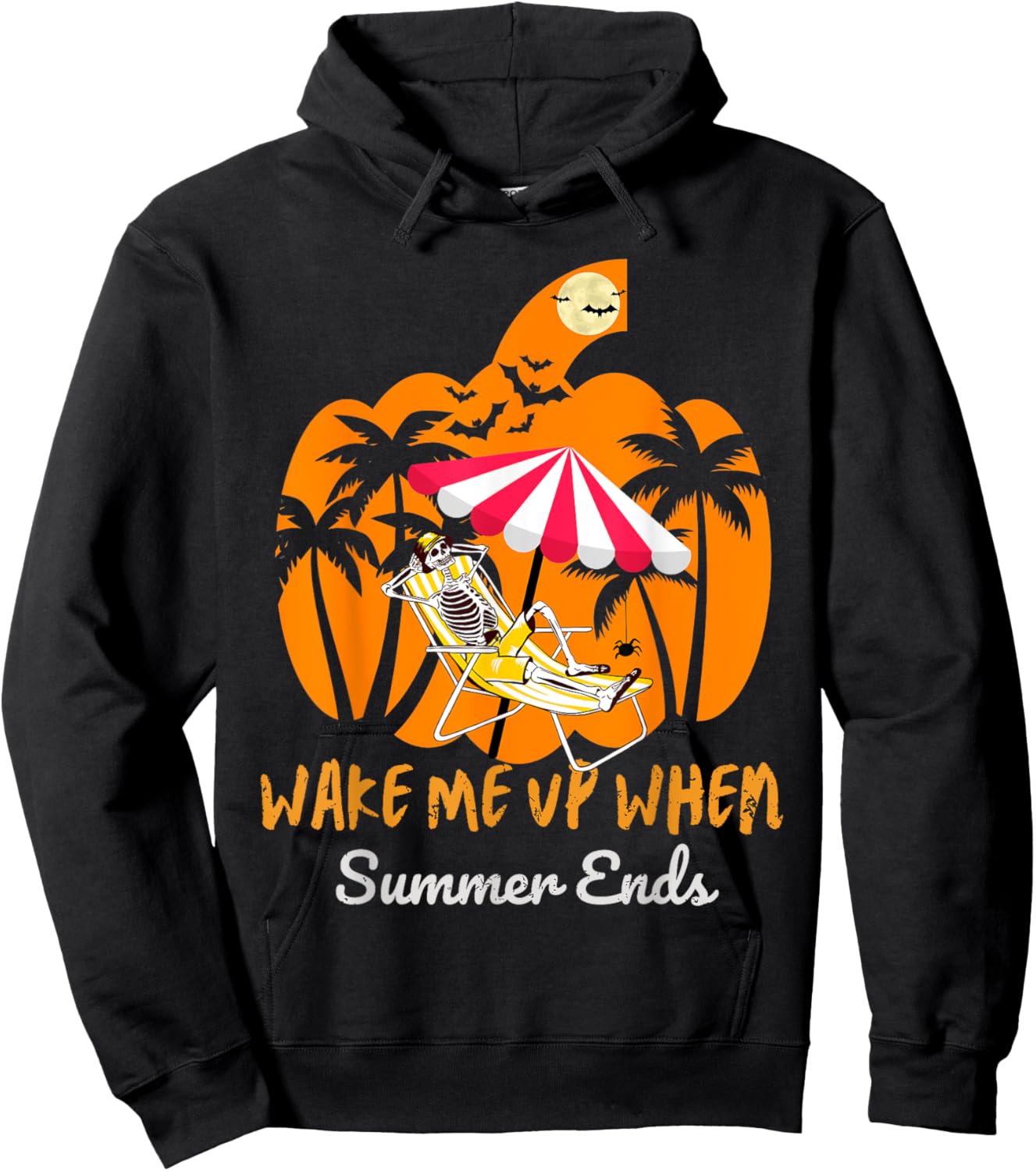 Summerween Beach Pumpkin Skeleton Funny Halloween Holiday Women Kids Hoodie - Hoodie | Black