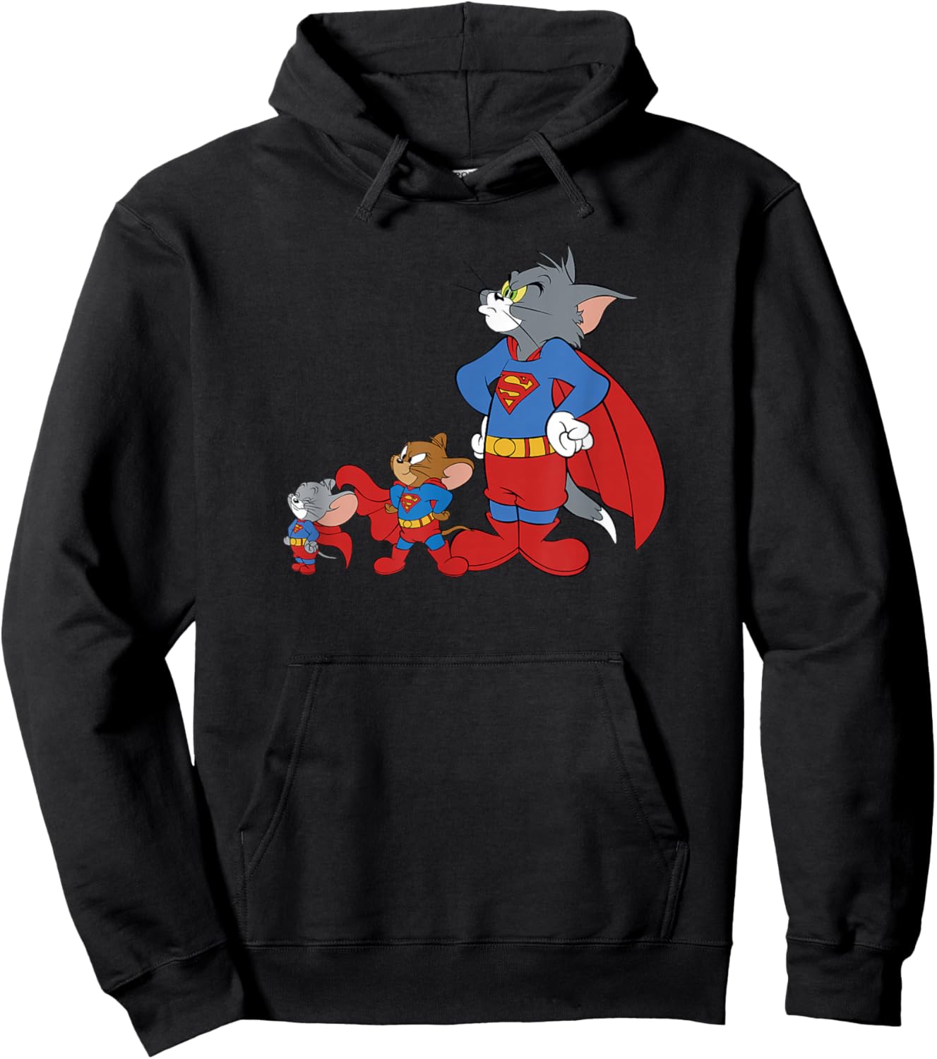 WB100 Tom and Jerry Cast with Superman Costume Group Shot Hoodie - Hoodie | Black