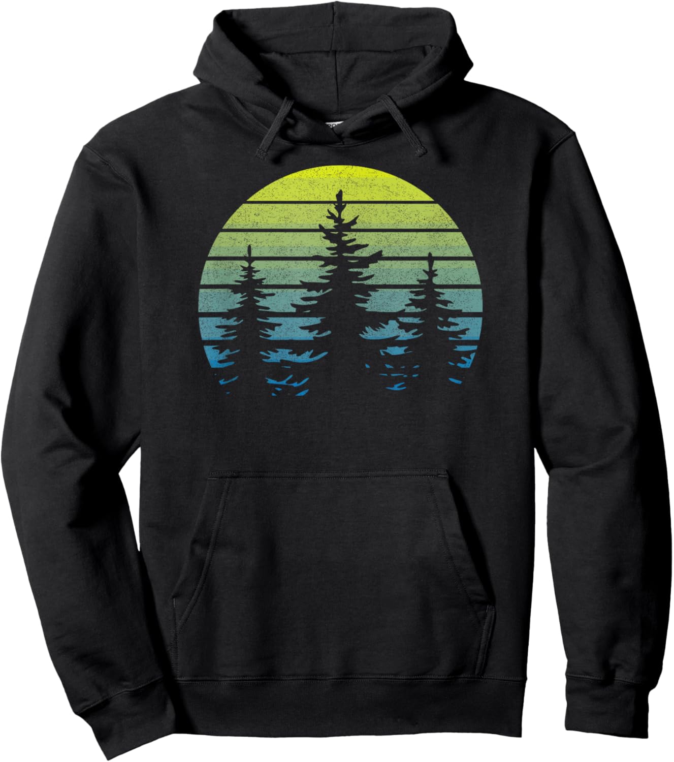 Vintage Sunset Trees Hiking Camping Souvenir Retro Throwback Hoodie - Hoodie | Black