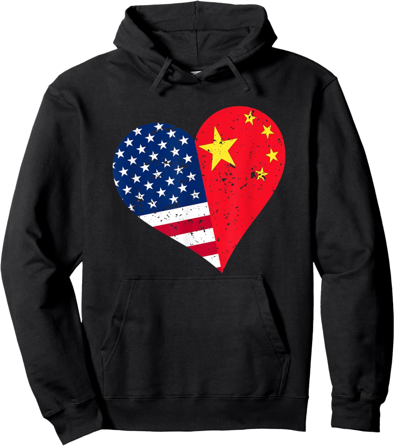 China USA Heart Shirt Distressed Chinese American Flag Kids Men Hoodie - Hoodie | Black