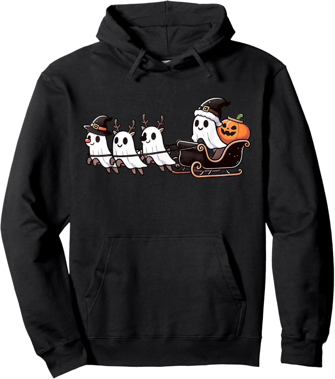 Halloween Christmas Santa's Reindeer Ghost Happy Ghost Hoodie - Hoodie | Black