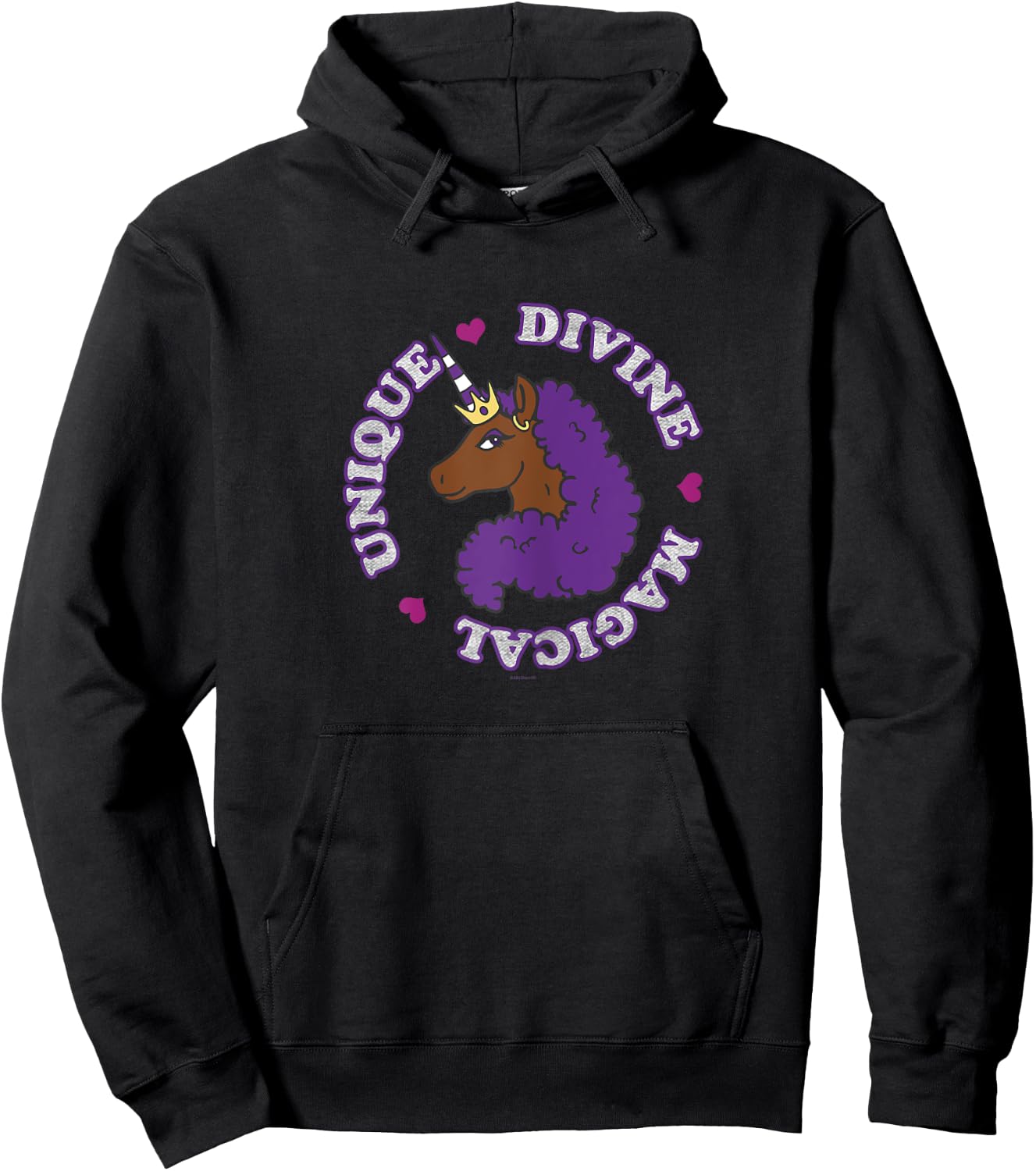 Afro Unicorn Unique Divine Magical Unique Purple Mane Hoodie - Hoodie | Black
