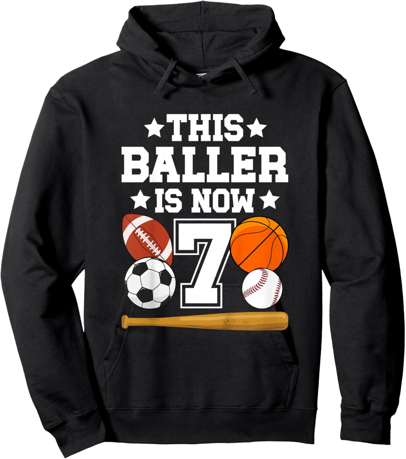 Kids 7th Birthday Sports Birthday Party Seven Year Old Boy Hoodie - Hoodie | Black