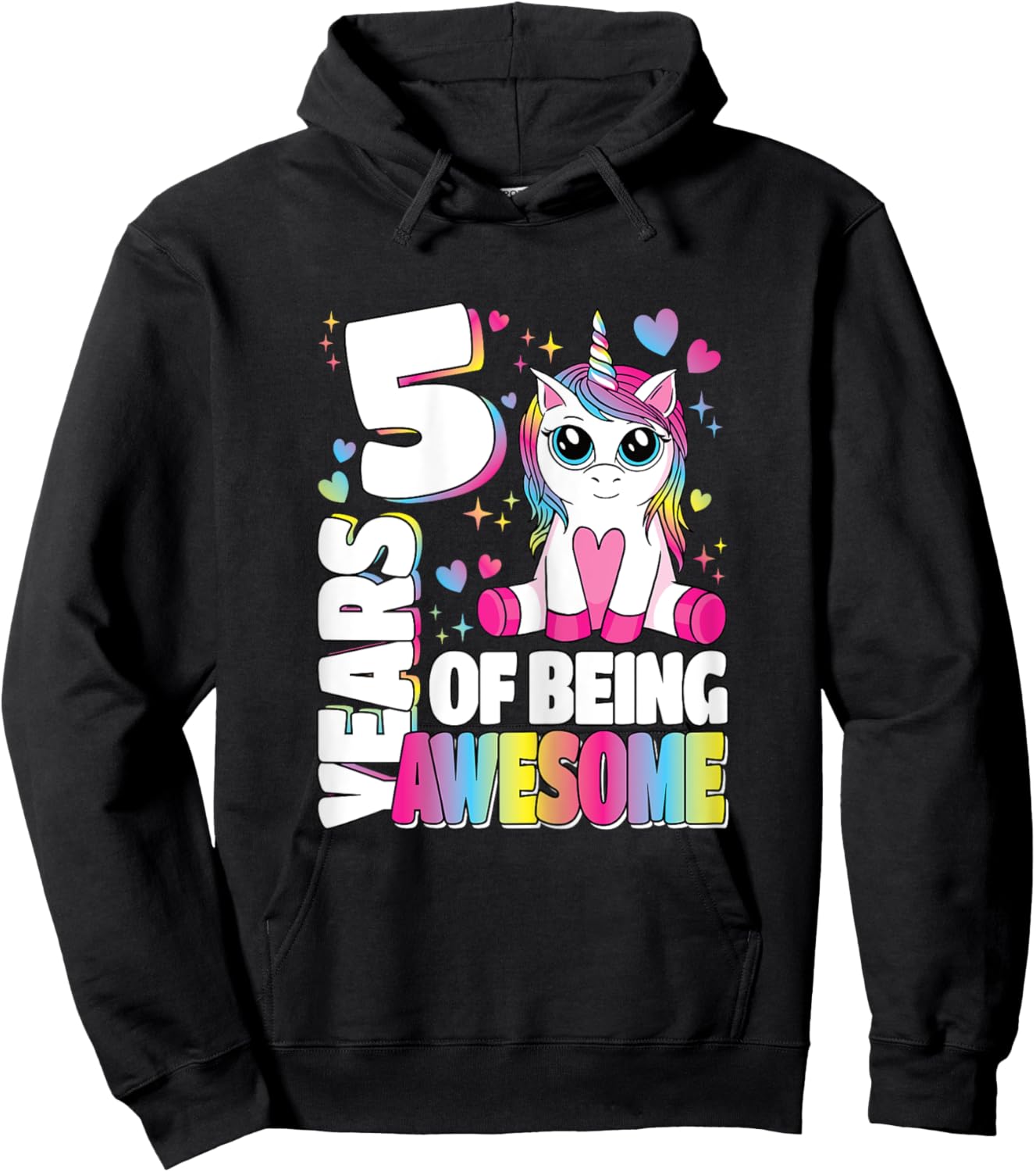 5 Years Of Being Awesome 5th Birthday Unicorn Girls Kids Hoodie - Hoodie | Black
