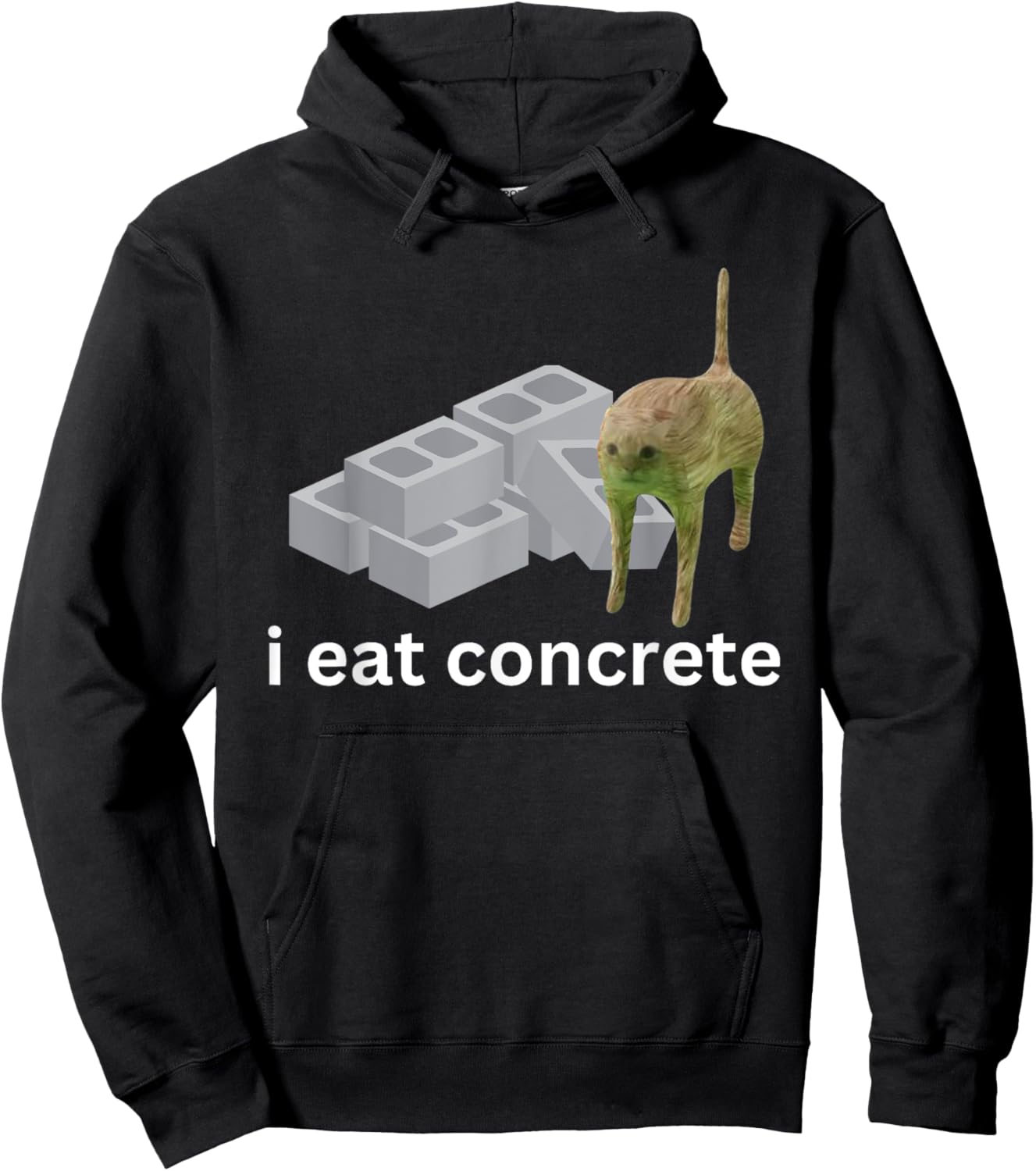 I Eat Concrete Funny Cursed Cat Meme Men Women Hoodie - Hoodie | Black