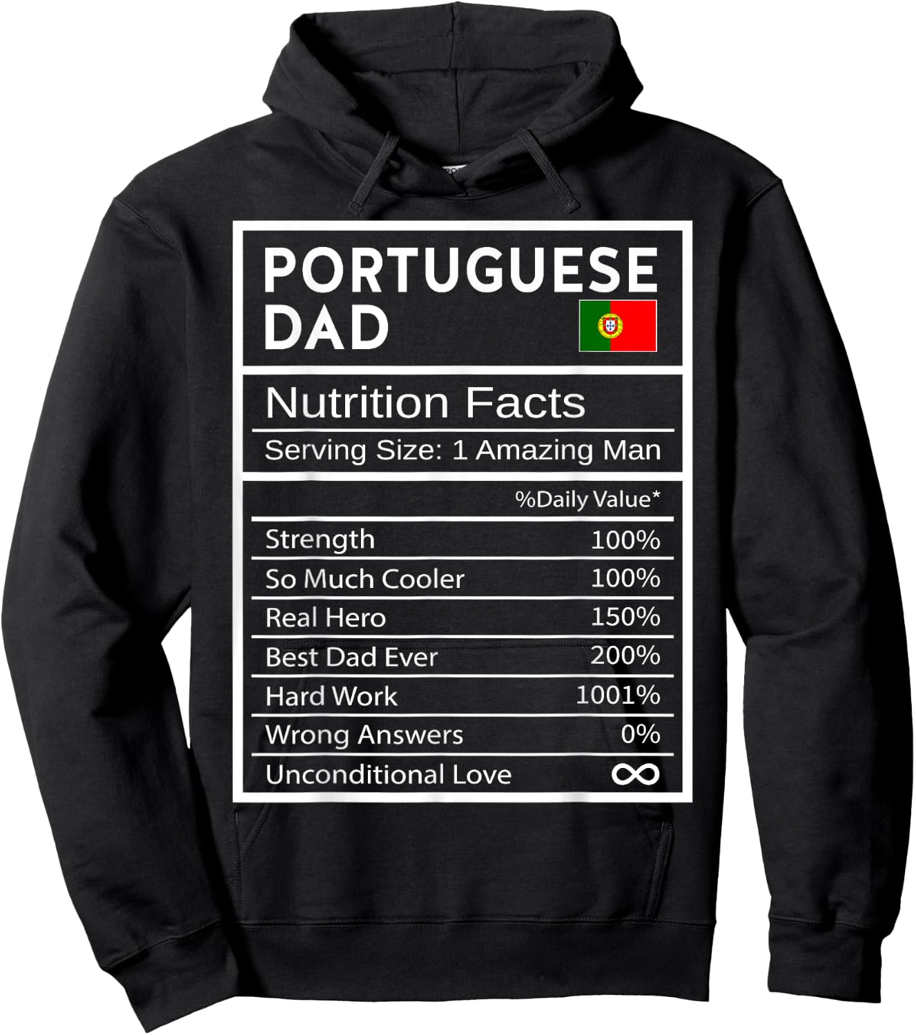 Portuguese Dad Nutrition Facts National Pride Gift Dad Hoodie - Hoodie | Black