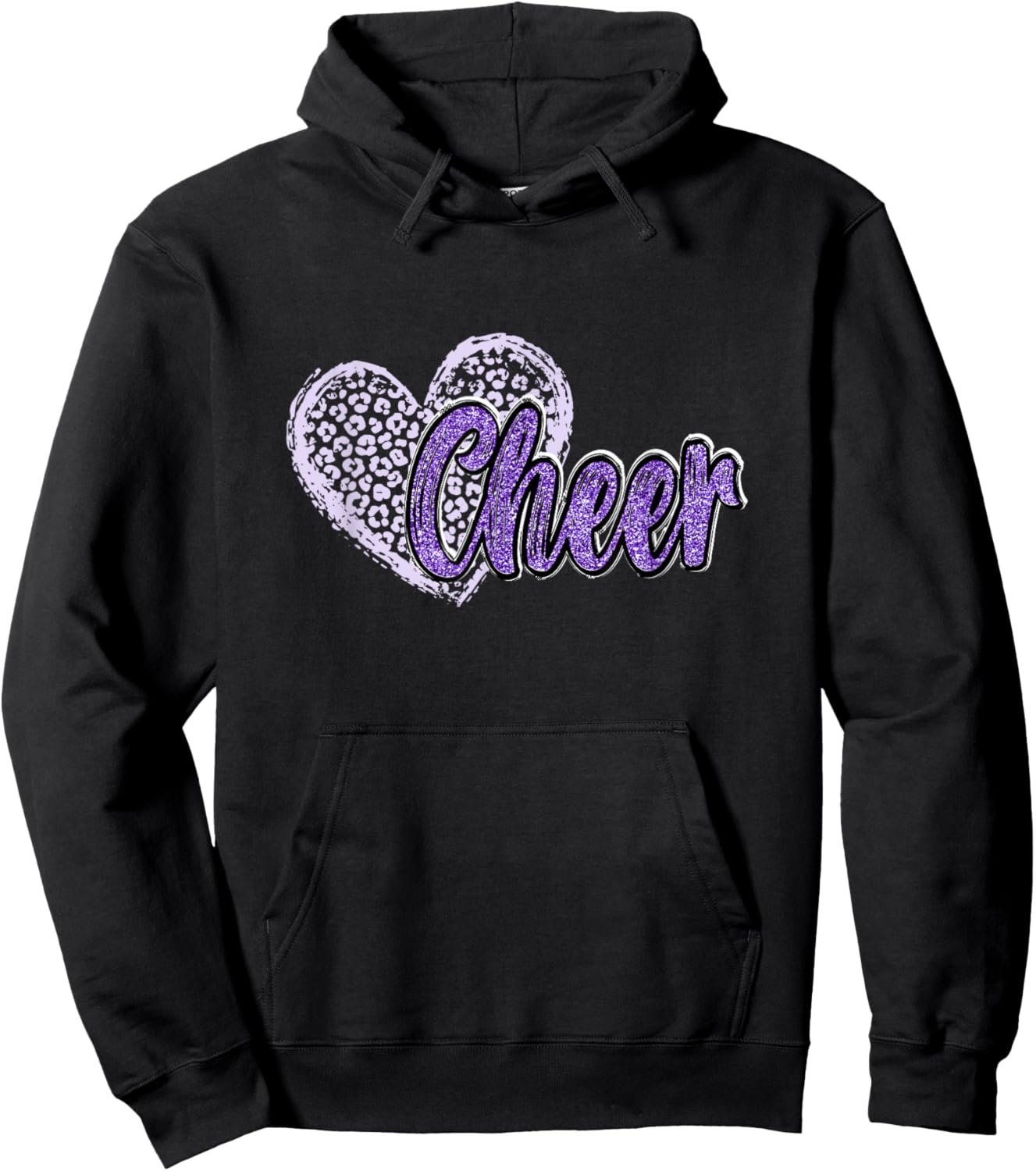 Cheer Shirt, Megaphone Purple Leopard Cheetah Print Hoodie - Hoodie | Black