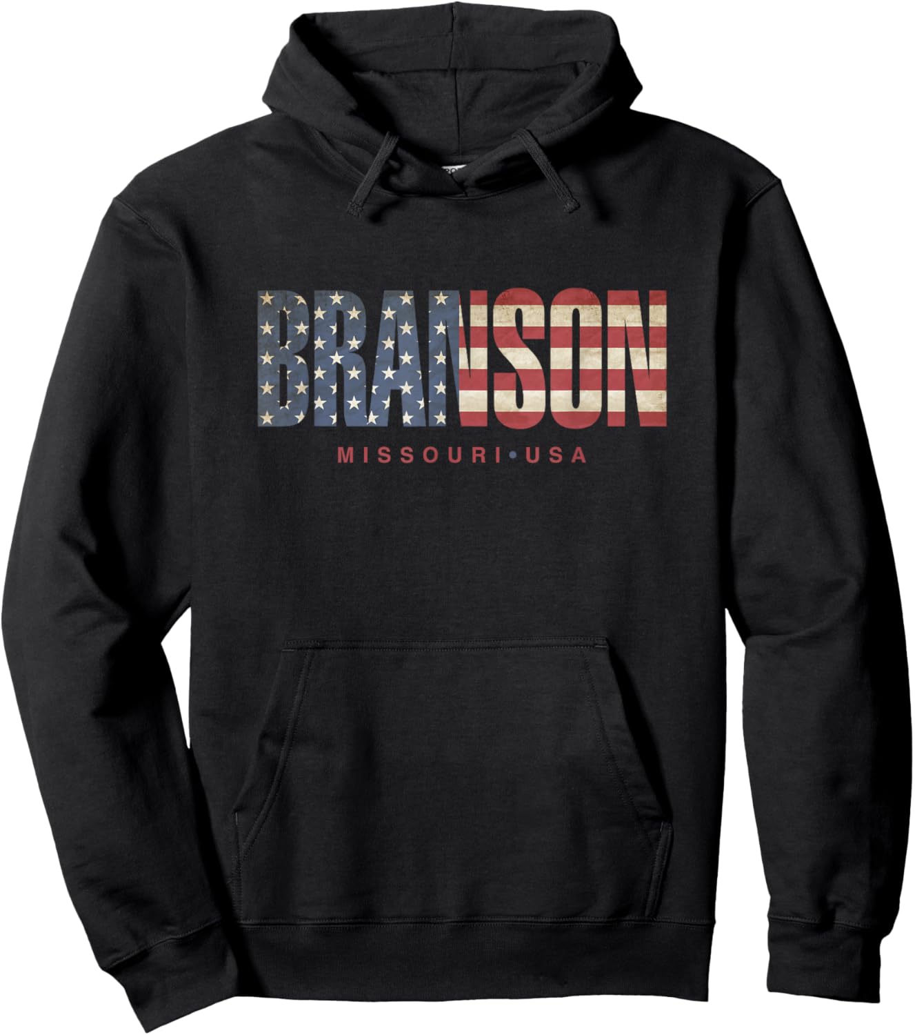 Branson Missouri Vintage American Flag Design Kids Men Hoodie - Hoodie | Black