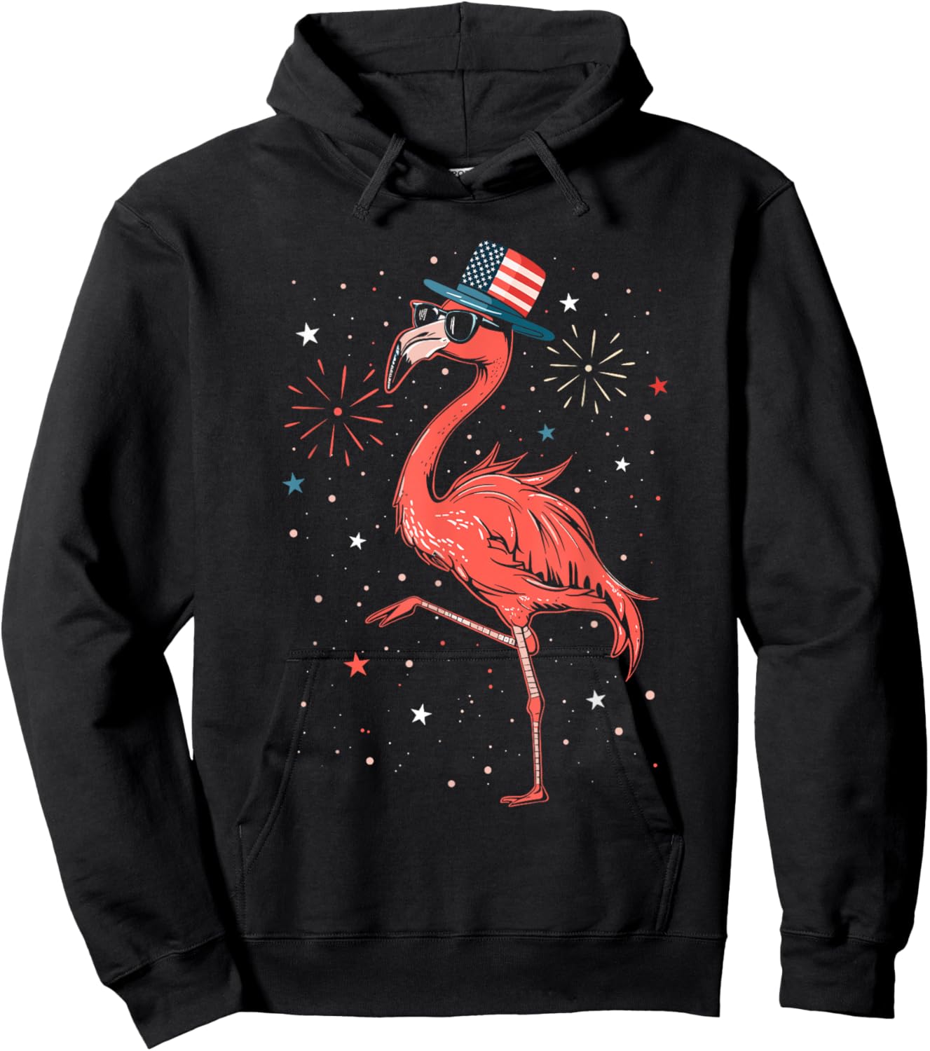 Patriotic American Flamingo Dancing USA Flag 4th Of July Hoodie - Hoodie | Black