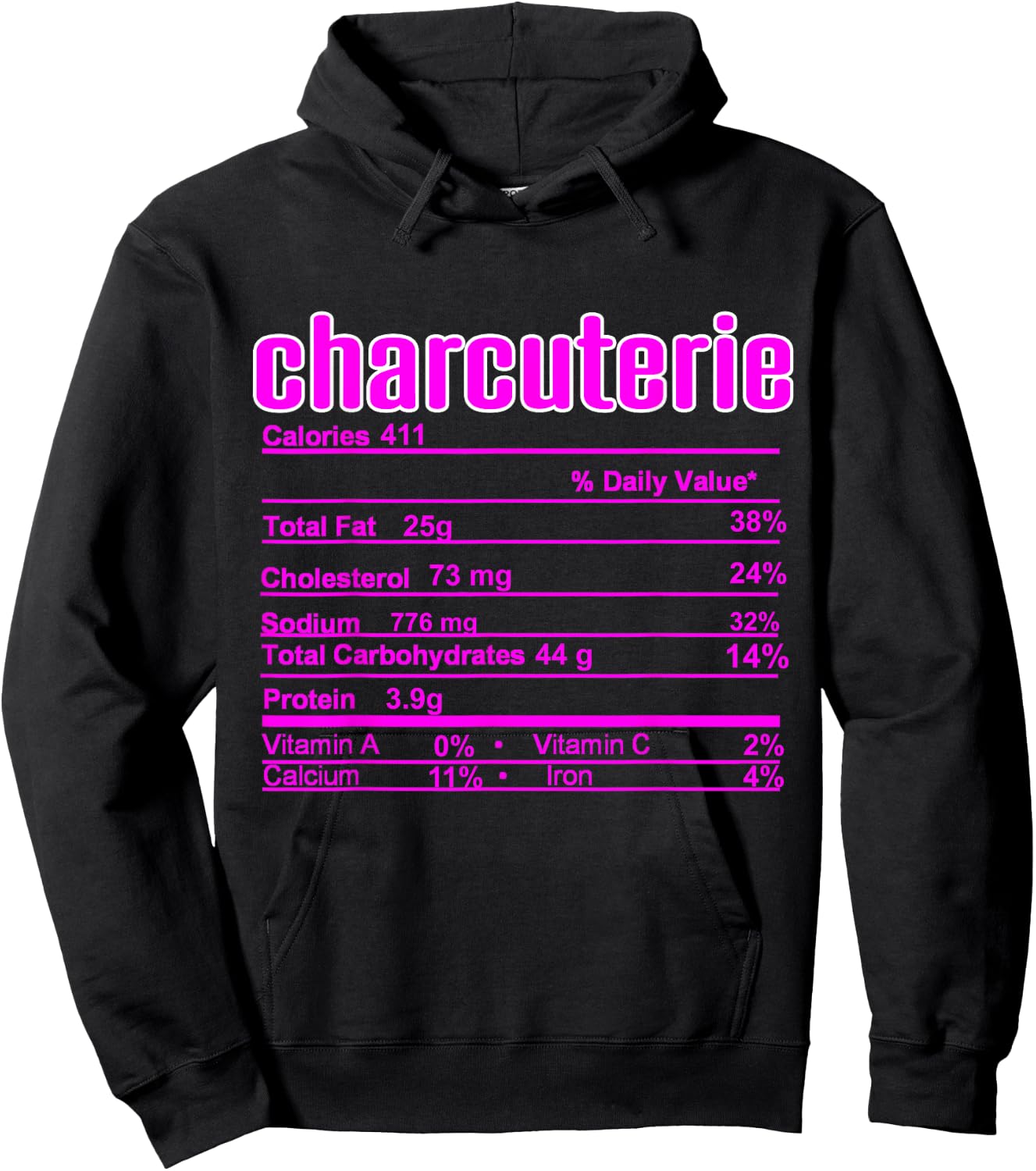Thanksgiving Christmas Charcuterie Nutrition Fact Hoodie - Hoodie | Black