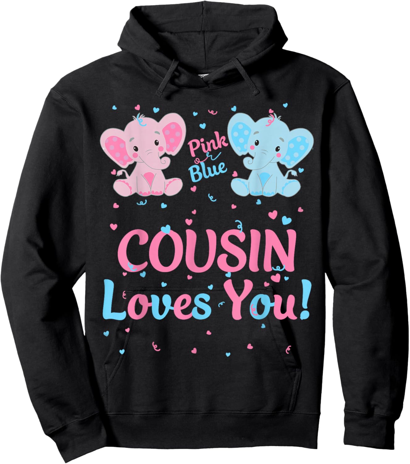Cousin Gender Reveal Elephant Pink or Blue Matching Family Hoodie - Hoodie | Black