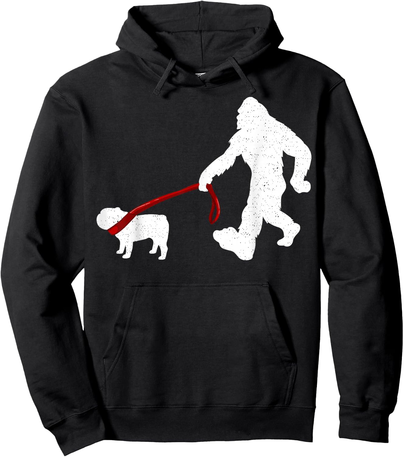 Funny Bigfoot Walking With Bulldog Dog Gifts Hoodie - Hoodie | Black