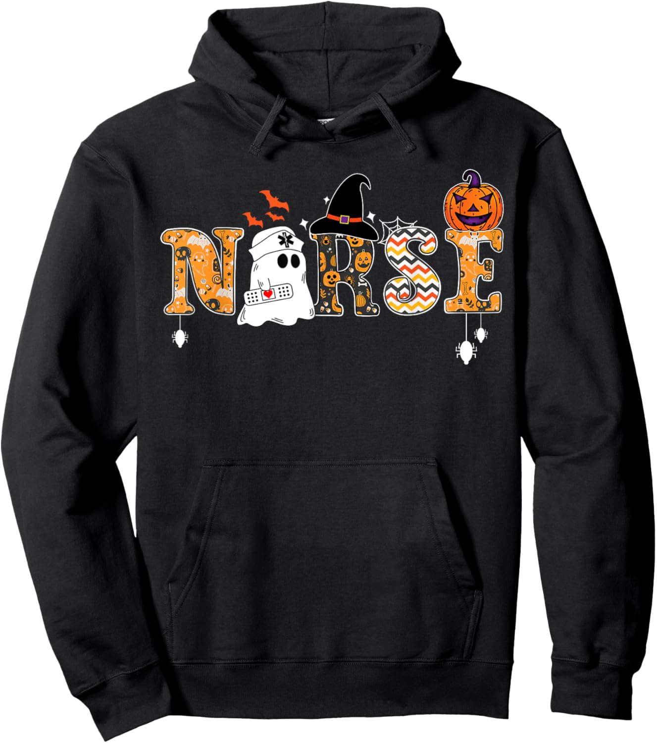 Halloween Nurse Nursing Cute Health Worker Halloween Pattern Hoodie - Hoodie | Black