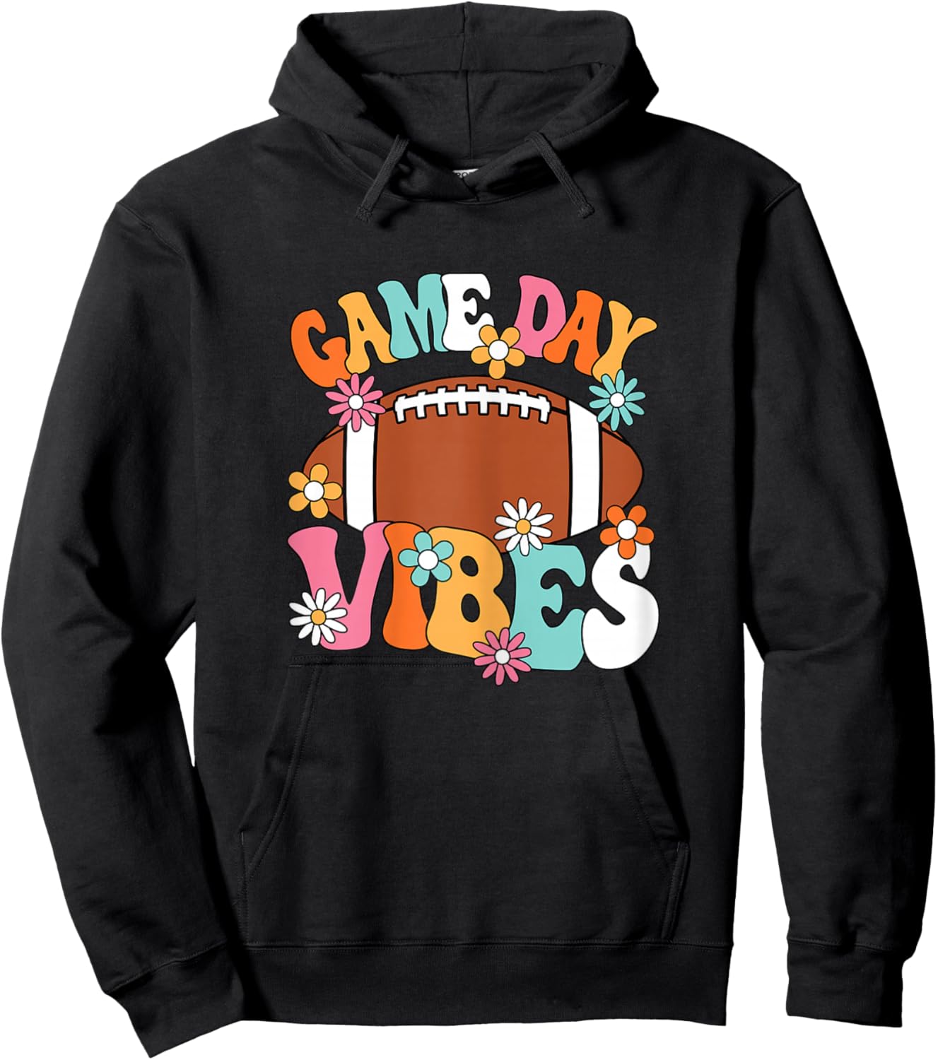 Game Day Vibes American Football Player Groovy Women Girls Hoodie - Hoodie | Black