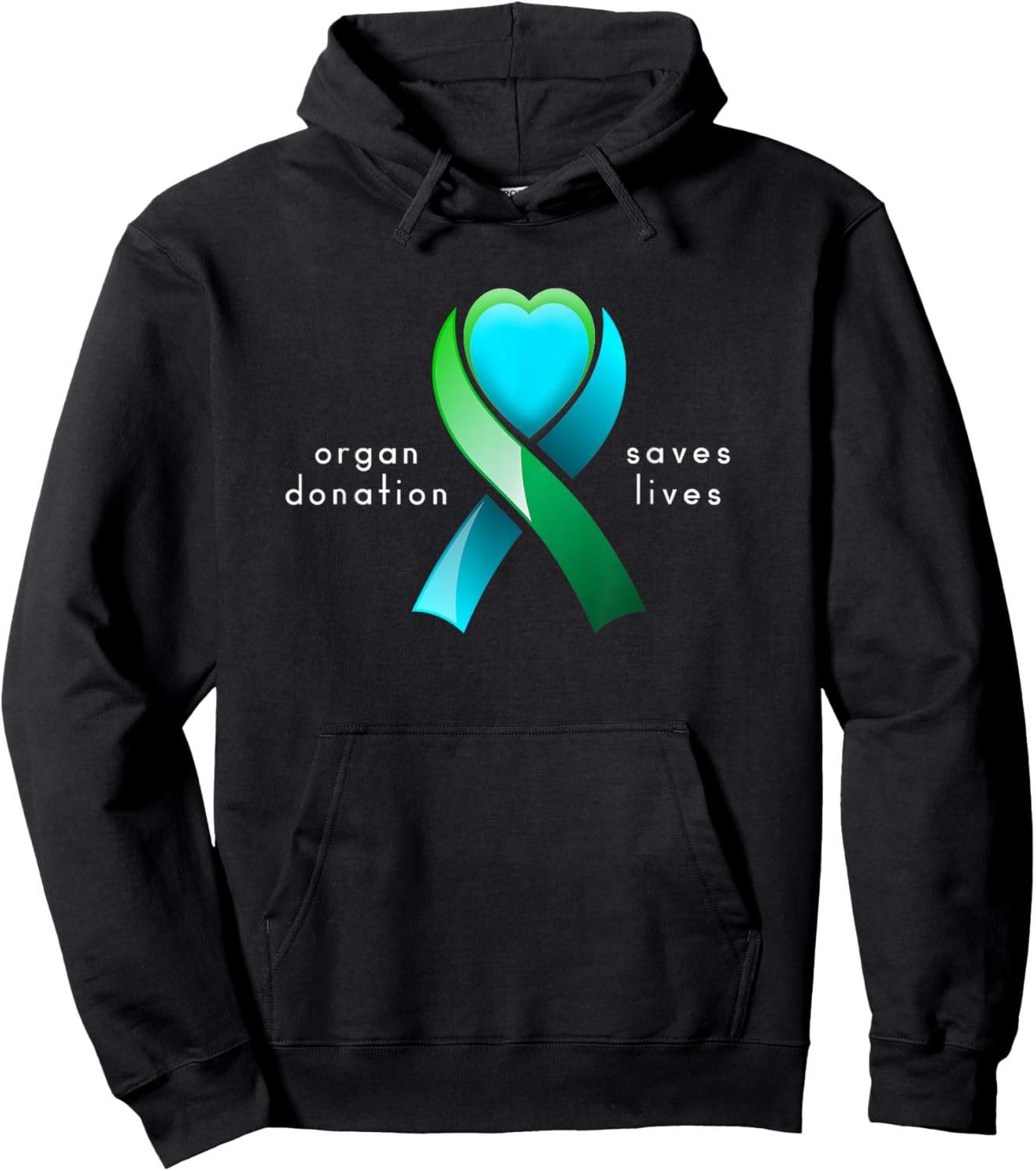 Organ Donation Saves Lives and Donor Awareness Heart Ribbon Hoodie - Hoodie | Black