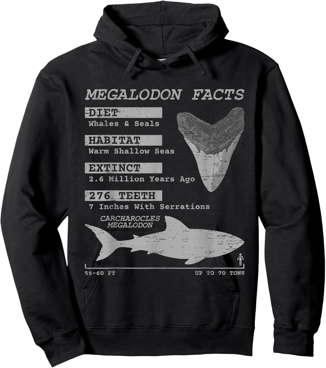 Megalodon Facts Teeth Meg Wildlife Sharks Deep Sea Creature Hoodie - Hoodie | Black