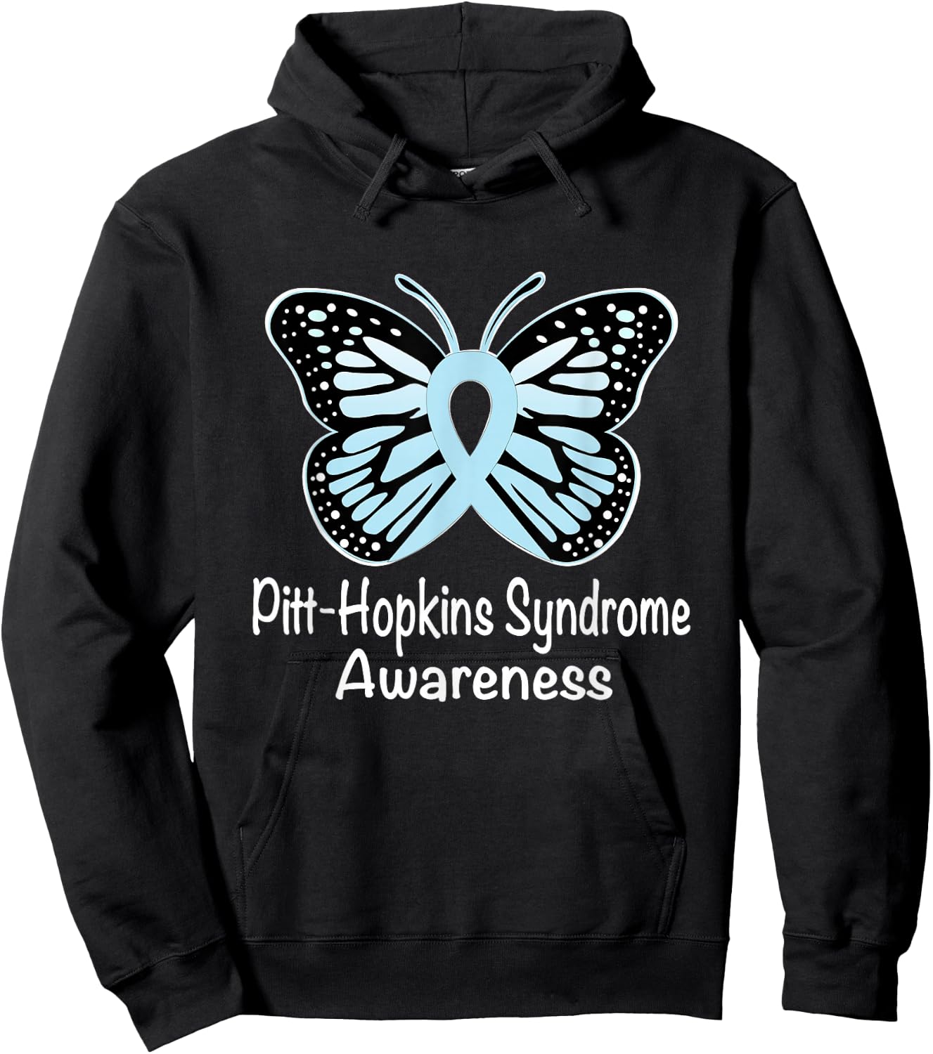 Pitt-Hopkins Syndrome Awareness Warrior Light Blue Ribbon Hoodie - Hoodie | Black