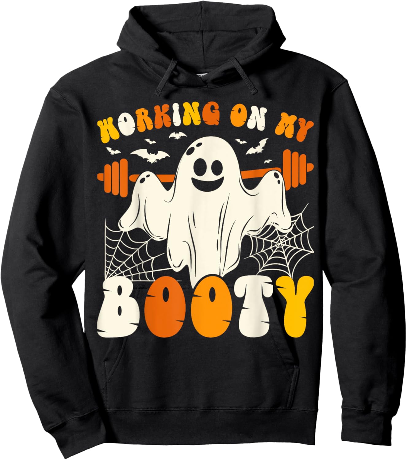 Working On My Booty Funny Gym Halloween Workout Ghost Hoodie - Hoodie | Black