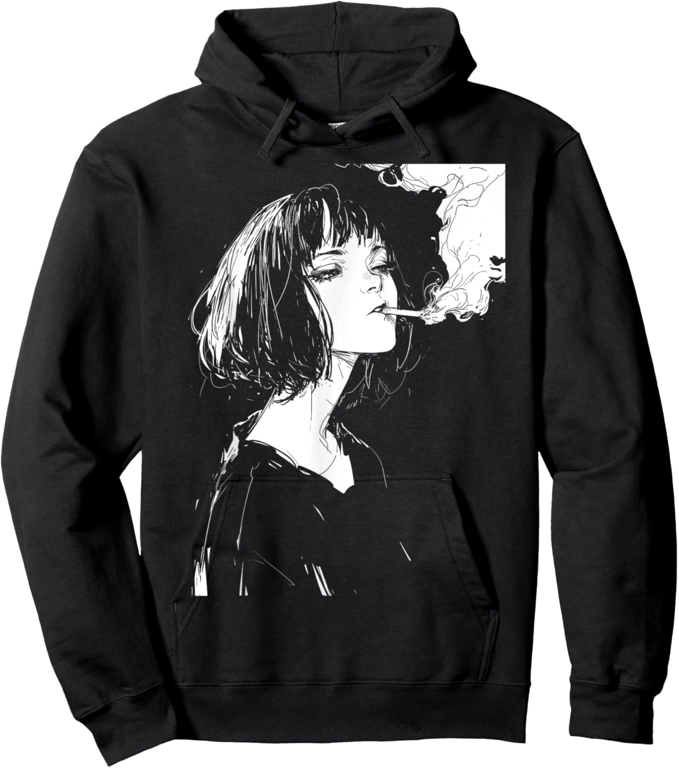 Soft Grunge Kawaii Anime Girl Smoking Waifu Otaku Japanese Hoodie - Hoodie | Black