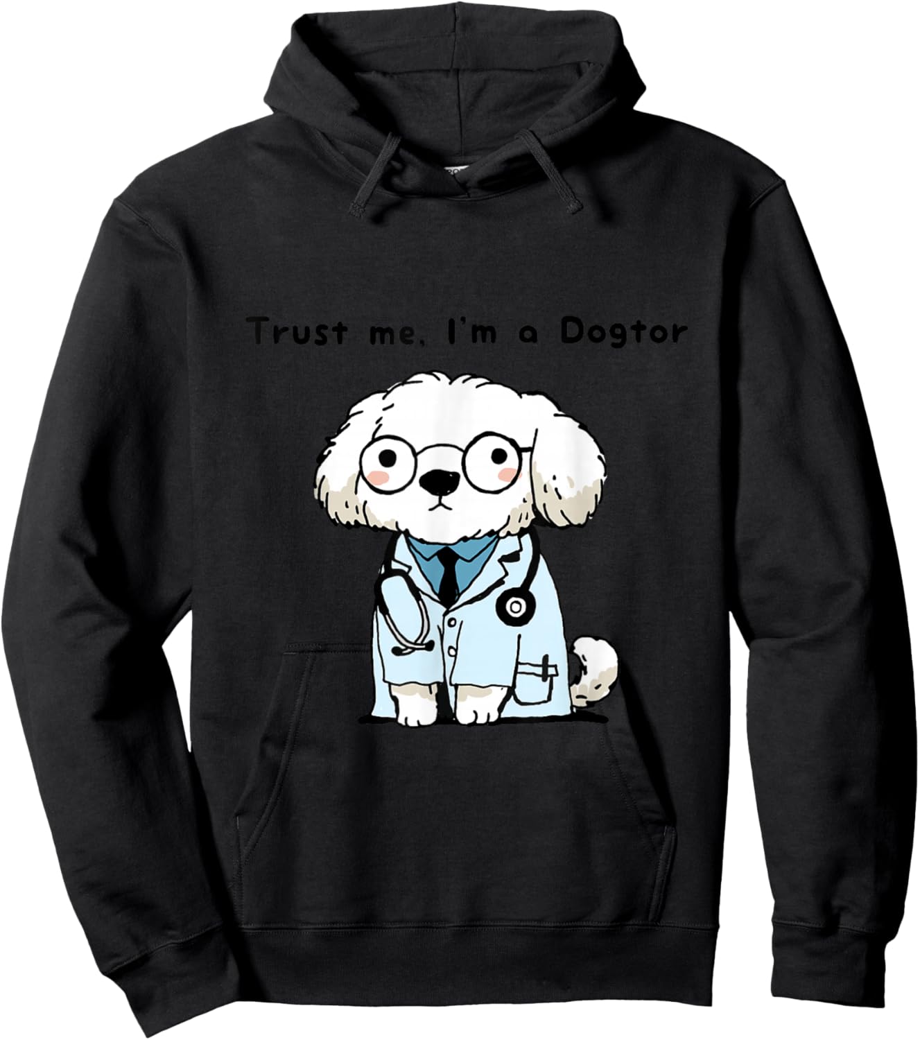 Trust Me I’m a Dogtor Funny Dog Vet Cartoon Animal Pun Hoodie - Hoodie | Black