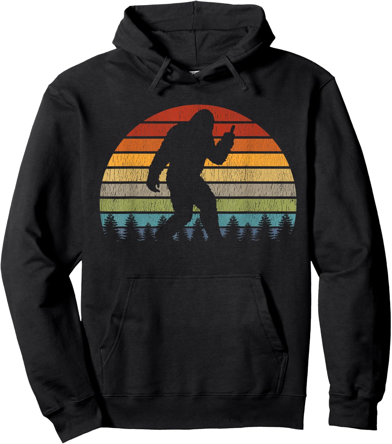 Retro Bigfoot Middle Finger Silhouette Sasquatch Sunset Hoodie - Hoodie | Black