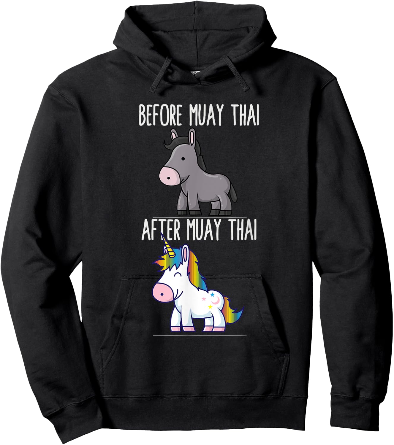 Before After Muay Thai Unicorn Fighter Boxing Hoodie - Hoodie | Black