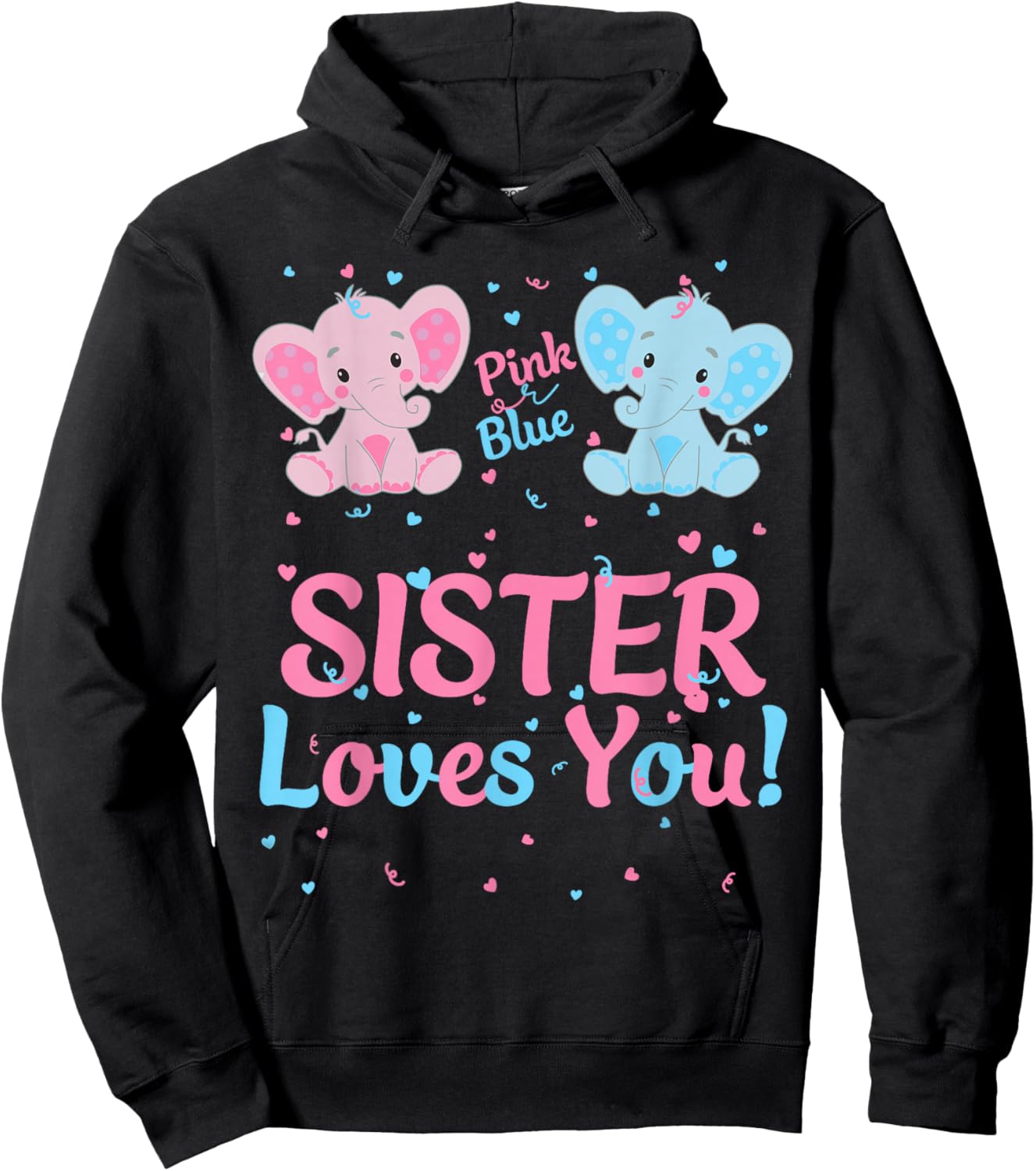 Sister Gender Reveal Elephant Pink or Blue Matching Family Hoodie - Hoodie | Black