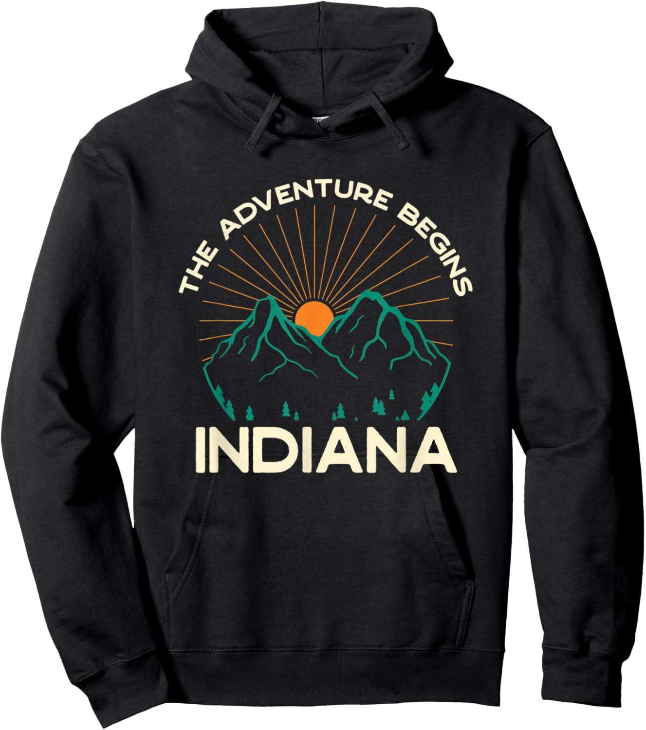 Indiana Souvenir Hiking The Adventure Begins Camping Hoodie - Hoodie | Black