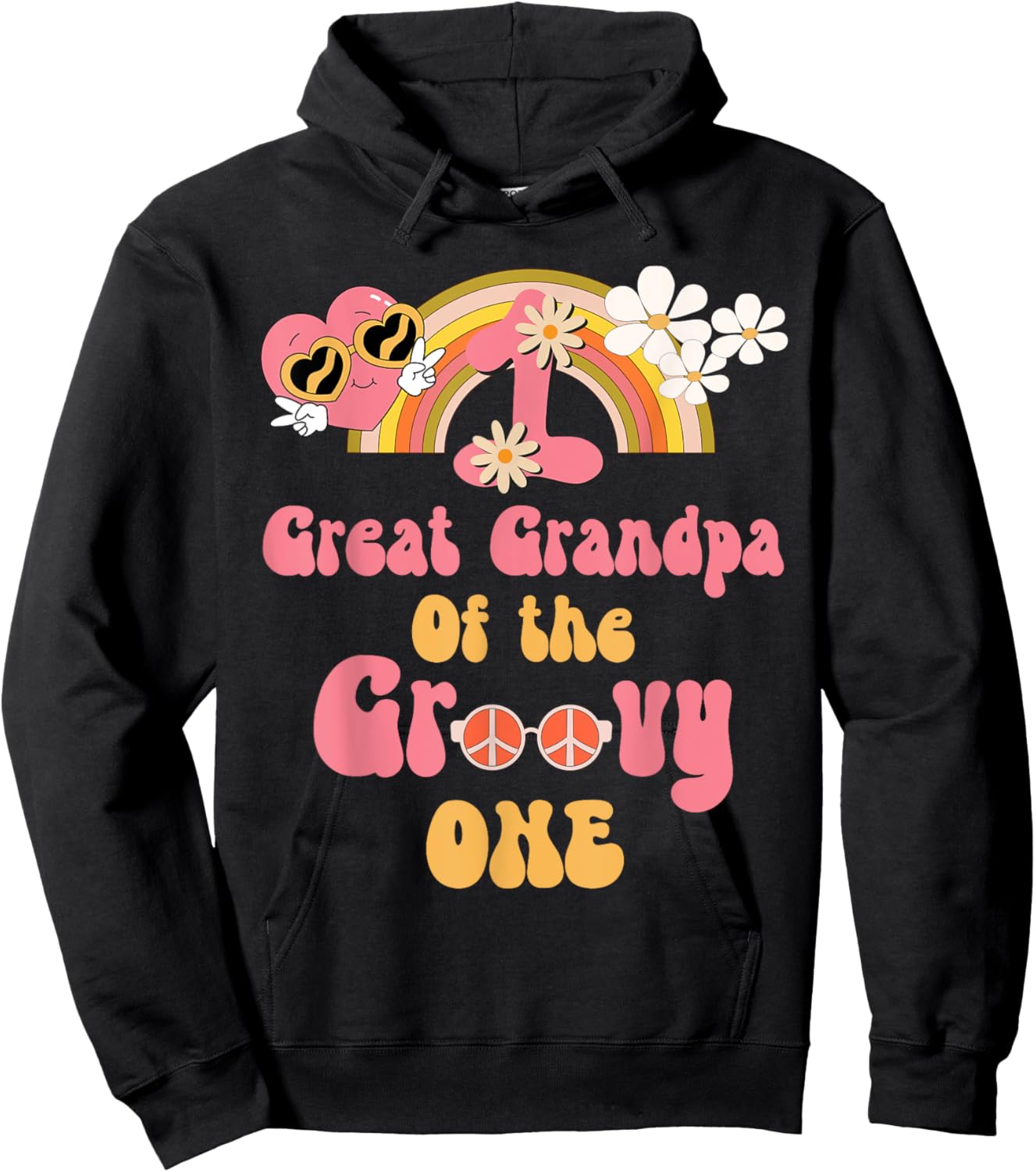 Great Grandpa of the Groovy one peace sign birthday matching Hoodie - Hoodie | Black