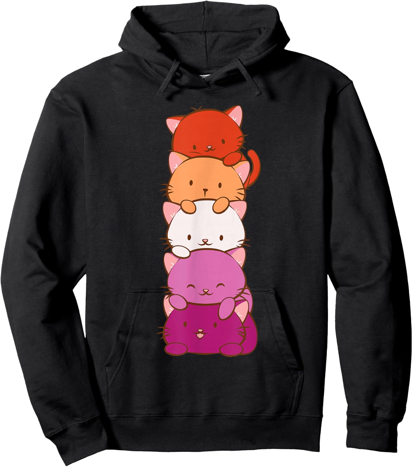 Orange Pink Lesbian Pride Flag Cute Kawaii Cat Hoodie - Hoodie | Black