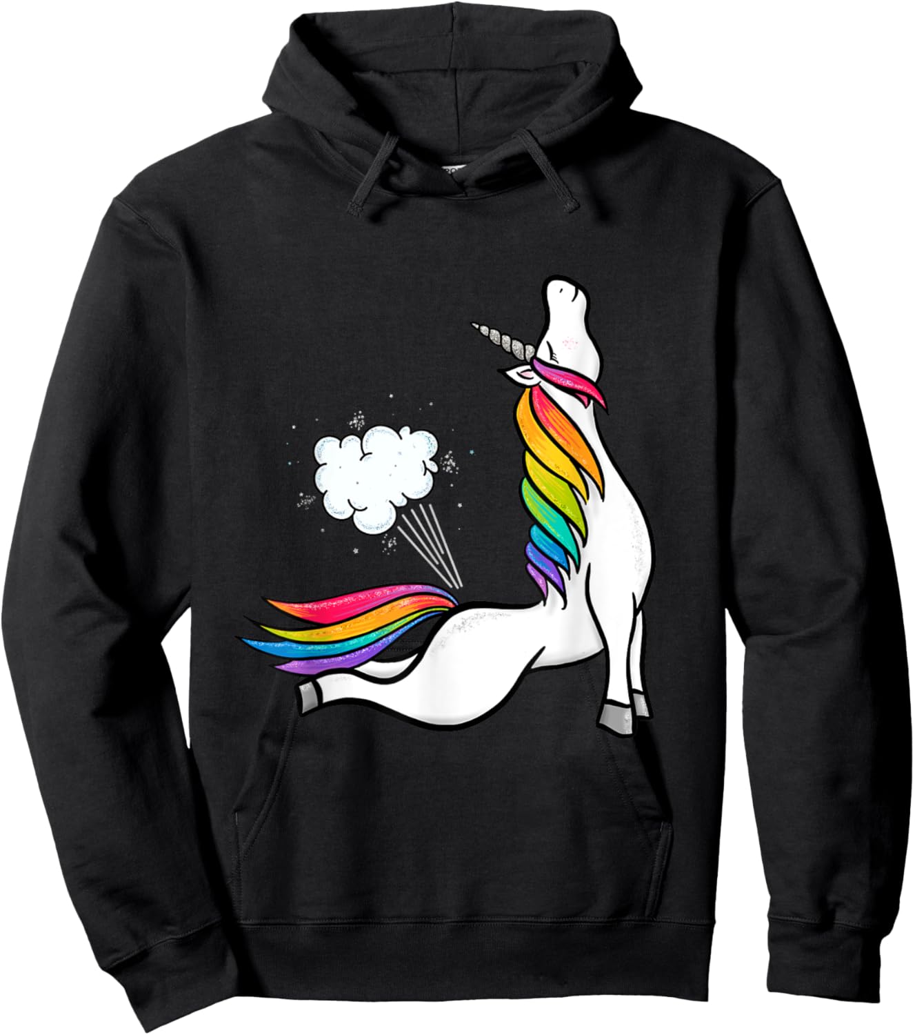 Funny Yoga Unicorn Fart Rainbow Graphic Hoodie - Hoodie | Black