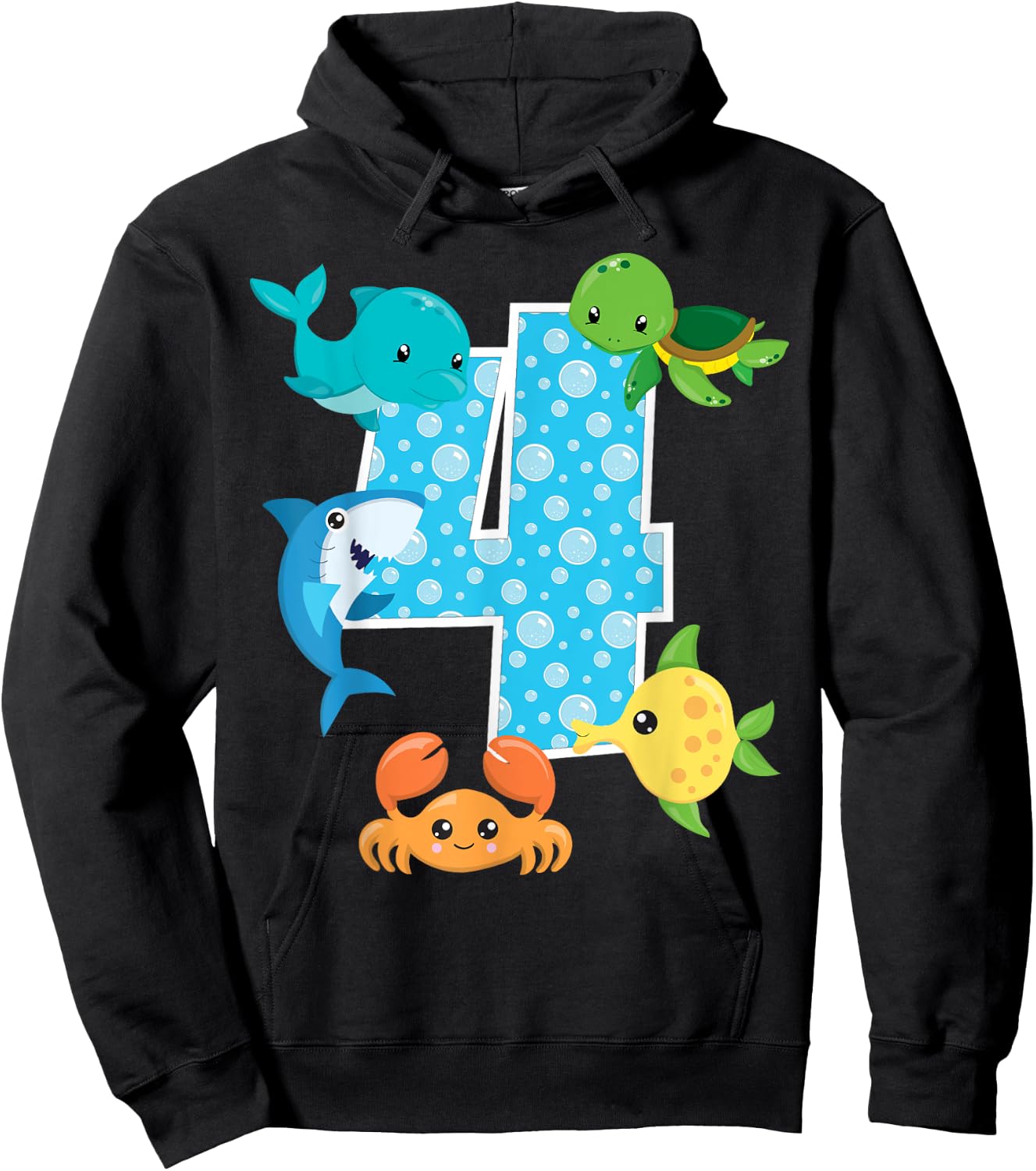 4th Birthday Party 4 Year Old Sea Fish Aquarium Birthday Boy Hoodie - Hoodie | Black