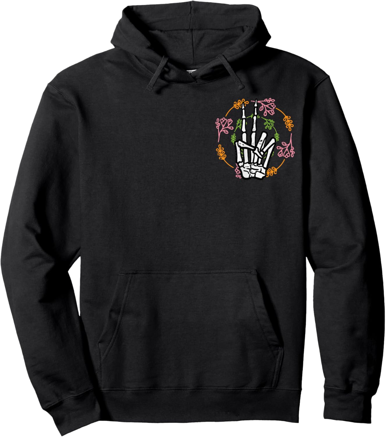 Skeleton Hand Peace Pocket Halloween Costume Men Women Kids Hoodie - Hoodie | Black