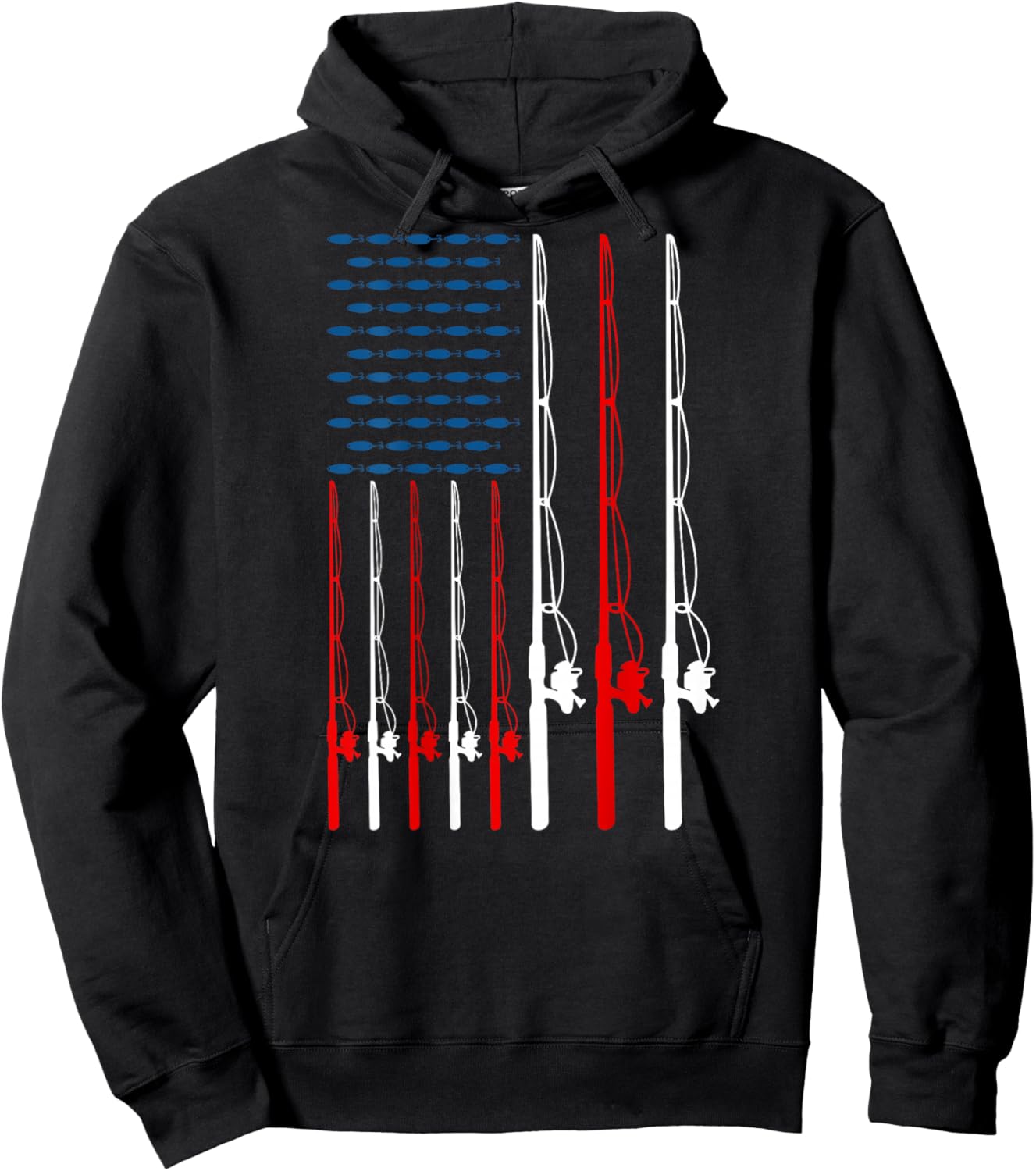 American Flag Fishing Rod Fishing Lover Funny Fisherman Hoodie - Hoodie | Black