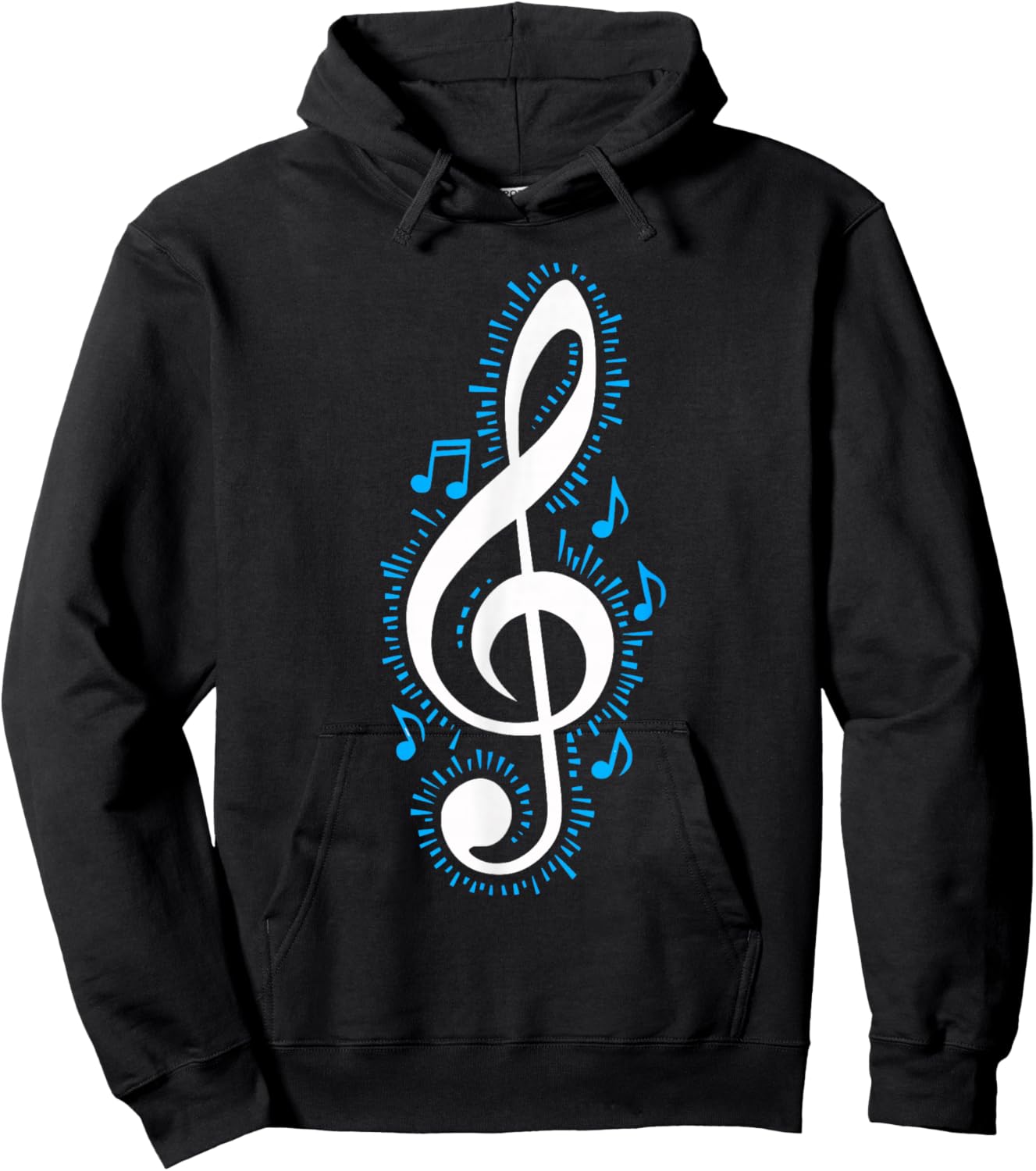 Treble Clef and Blue Music Notes Design for Music Love Hoodie - Hoodie | Black