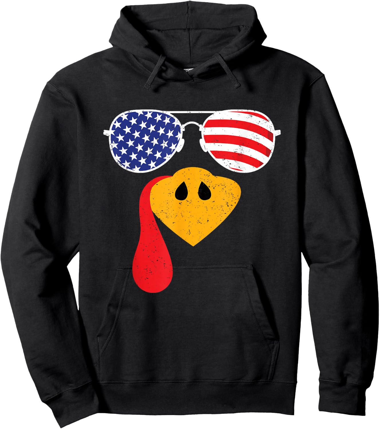 Turkey Face Flag Sunglasses Thanksgiving Family Outfits Hoodie - Hoodie | Black