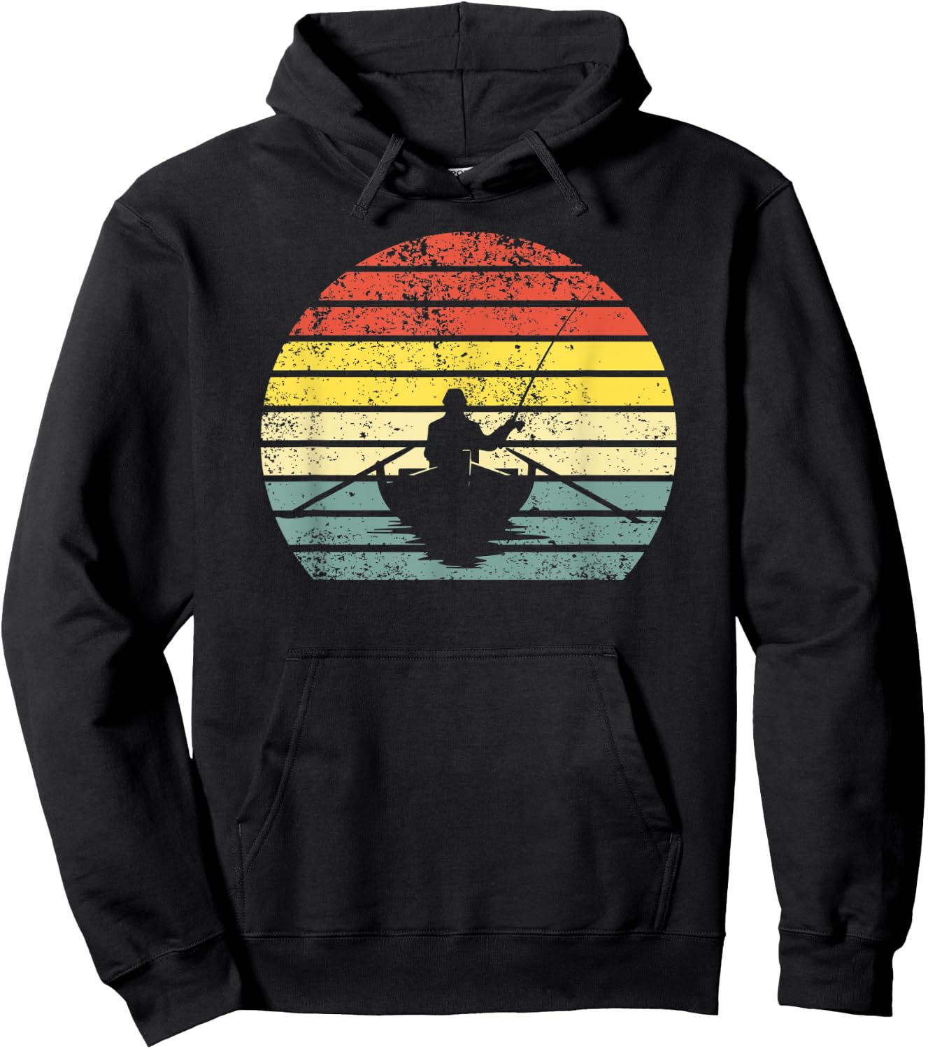 Vintage Fisherman In Boat Retro Fishing Hoodie - Hoodie | Black