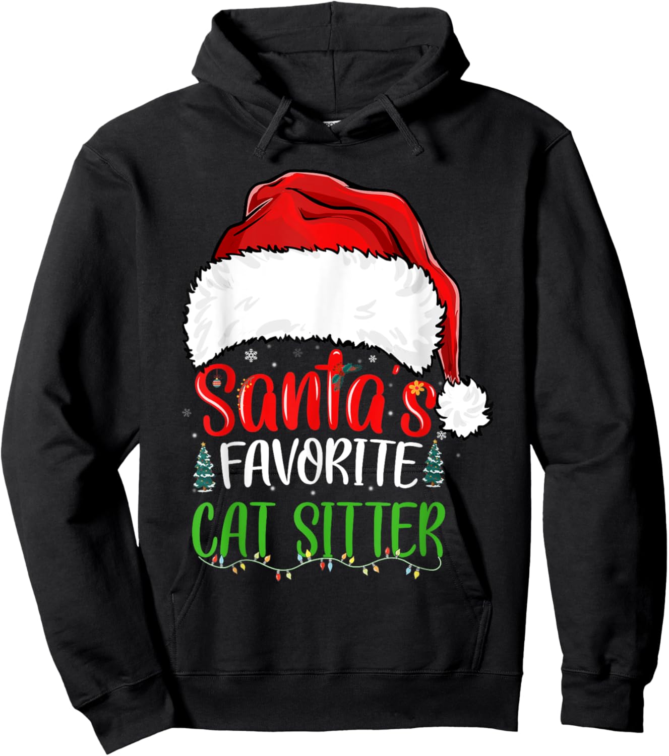 Santa's Favorite Cat Sitter Funny Christmas Cat Sitter Hoodie - Hoodie | Black