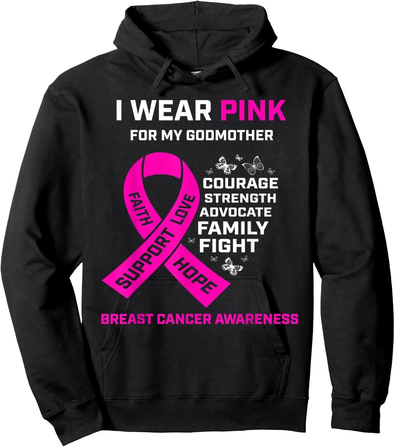 Gifts I Wear Pink For My Godmother Breast Cancer Awareness Hoodie - Hoodie | Black