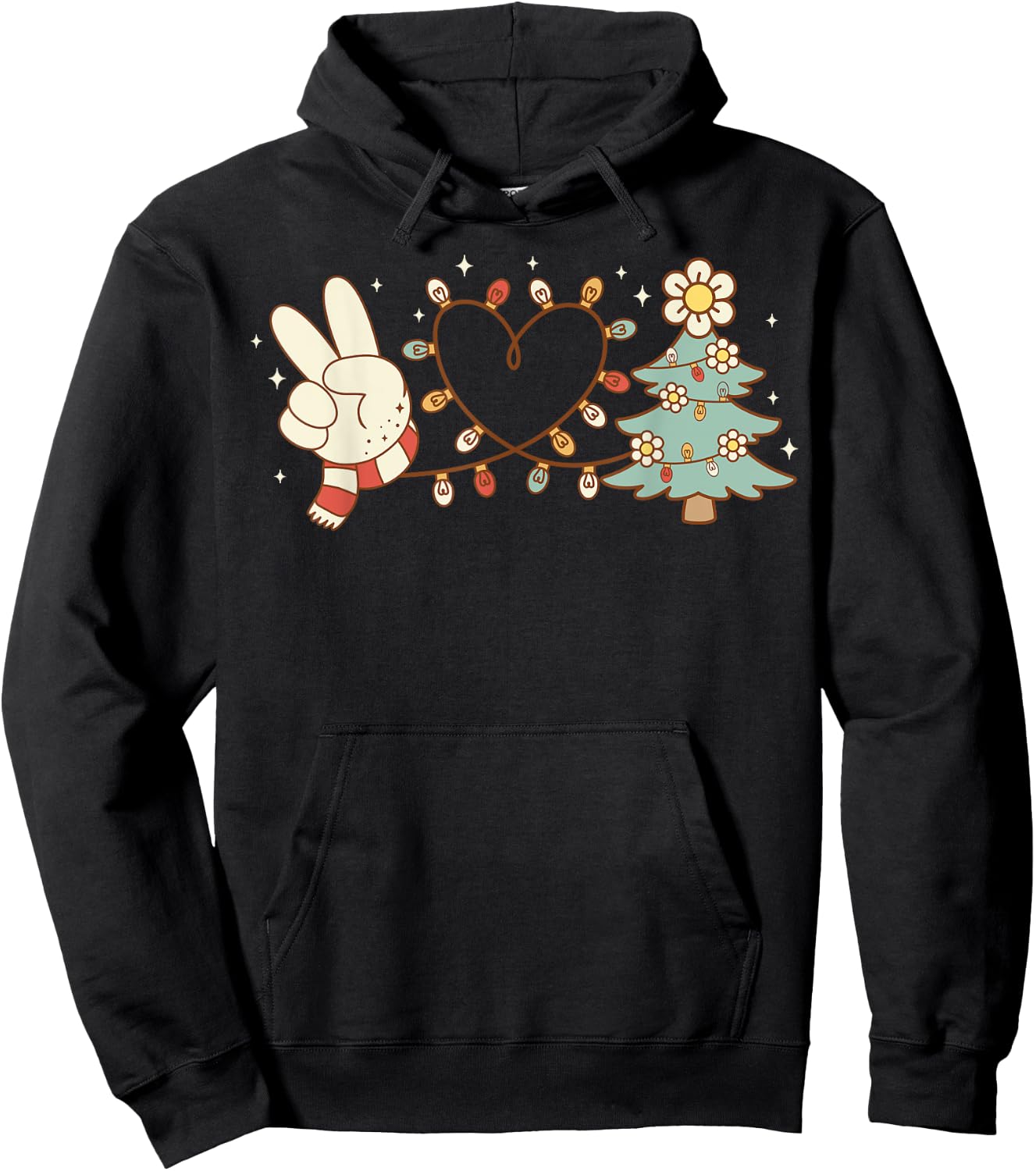 Peace Love Christmas Tree Heart Funny Xmas Holiday Vibes Hoodie - Hoodie | Black