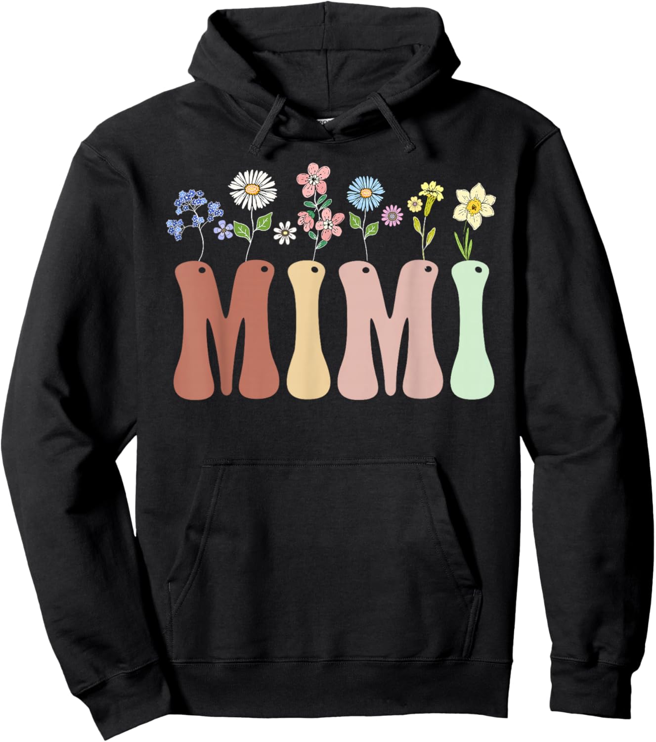 Mimi Gifts Women Wildflower Floral Design Mimi Hoodie - Hoodie | Black